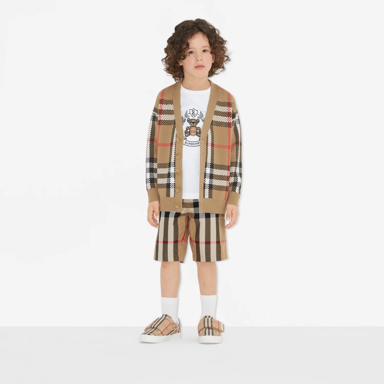 Boys Beige Check Cotton Shorts