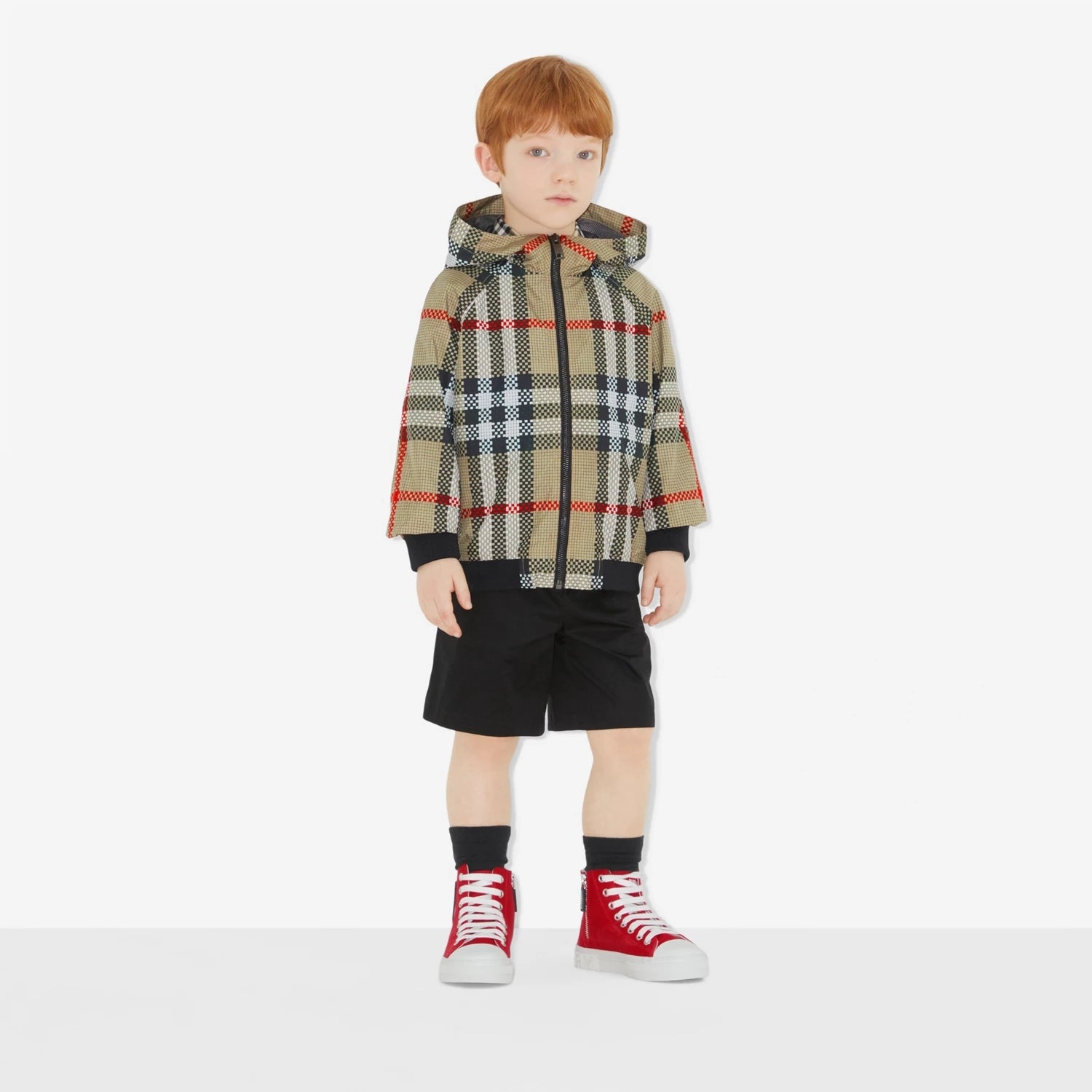 Boys Beige Check Hooded Jacket