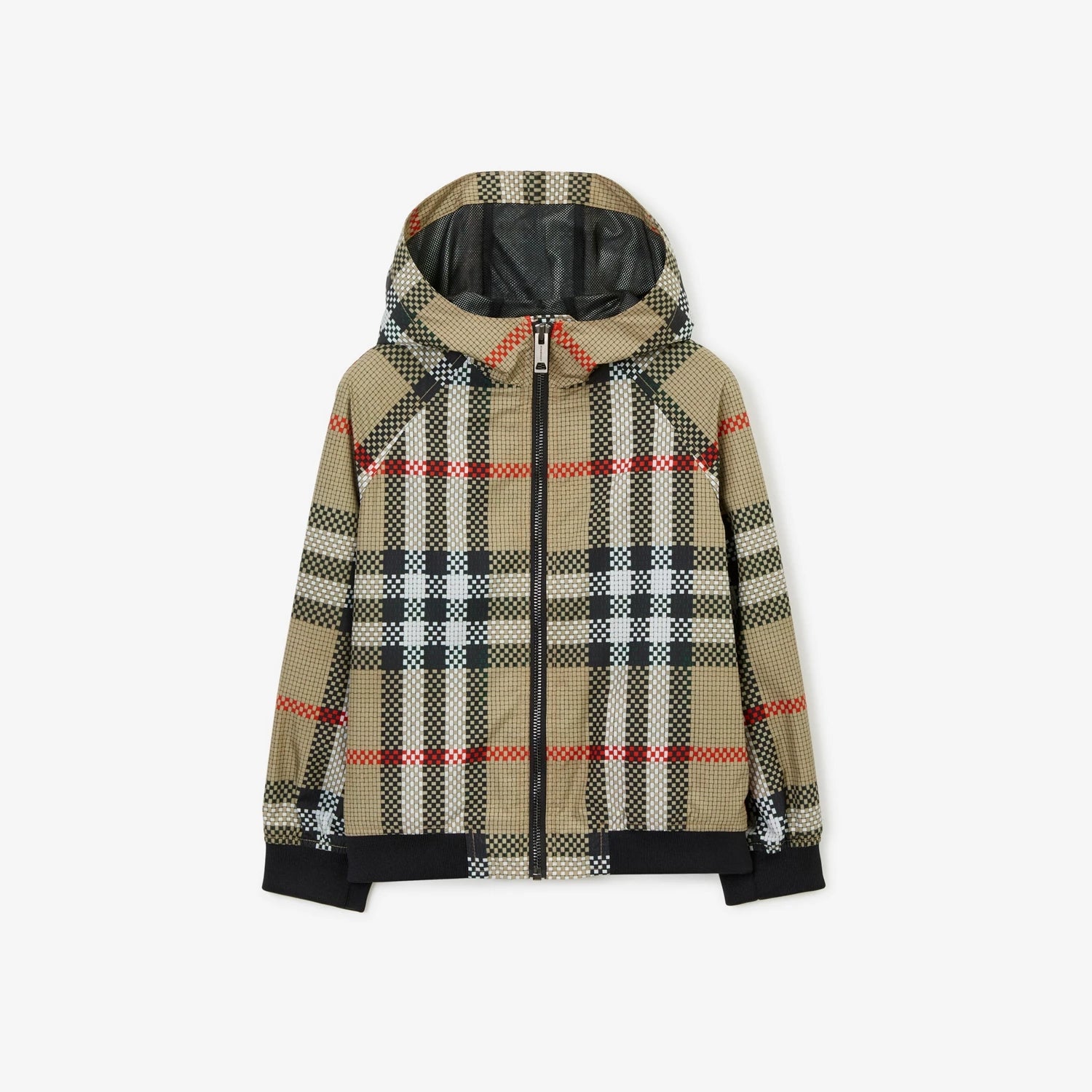 Boys Beige Check Hooded Jacket