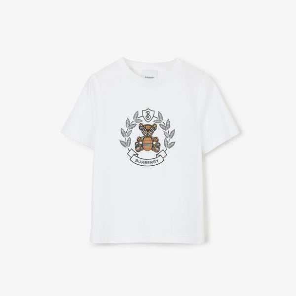 Boys & Girls White Printed Cotton T-Shirt