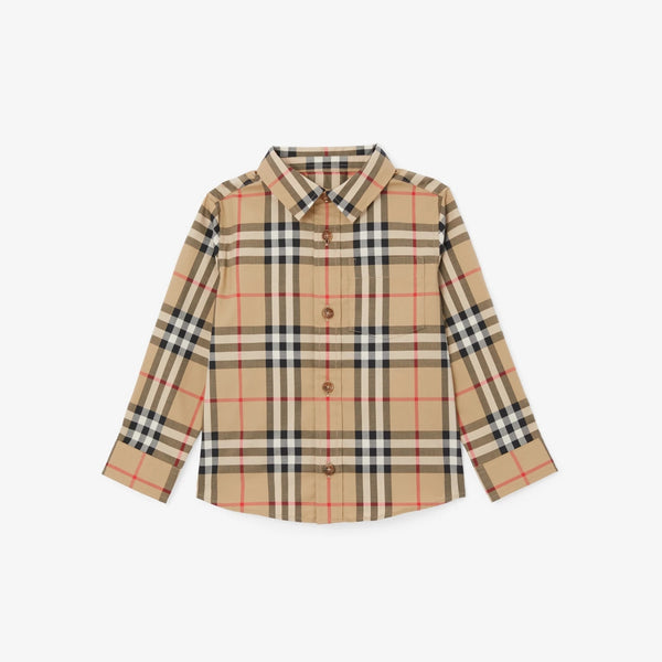 Boys Beige Check Cotton Shirt