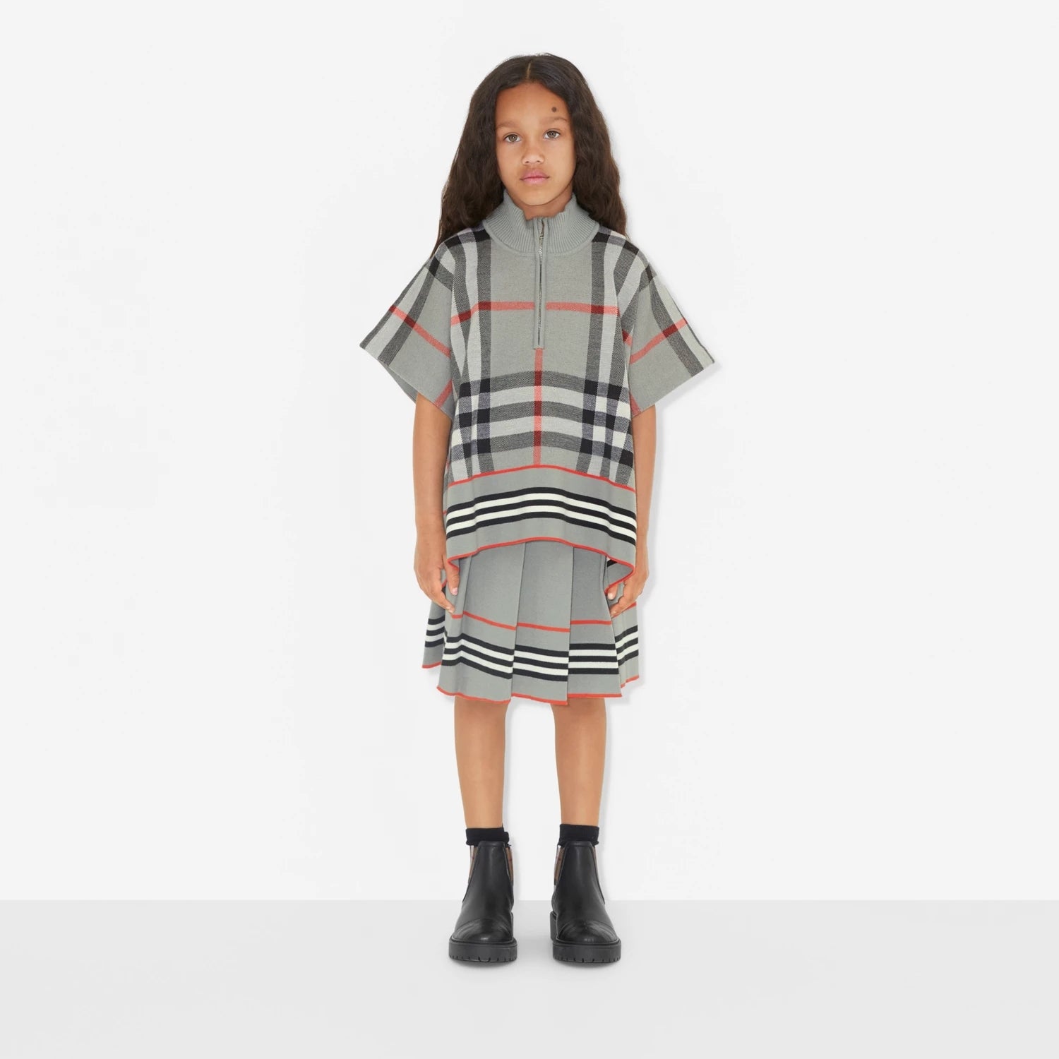 Girls Grey Pleated Wool Skirt