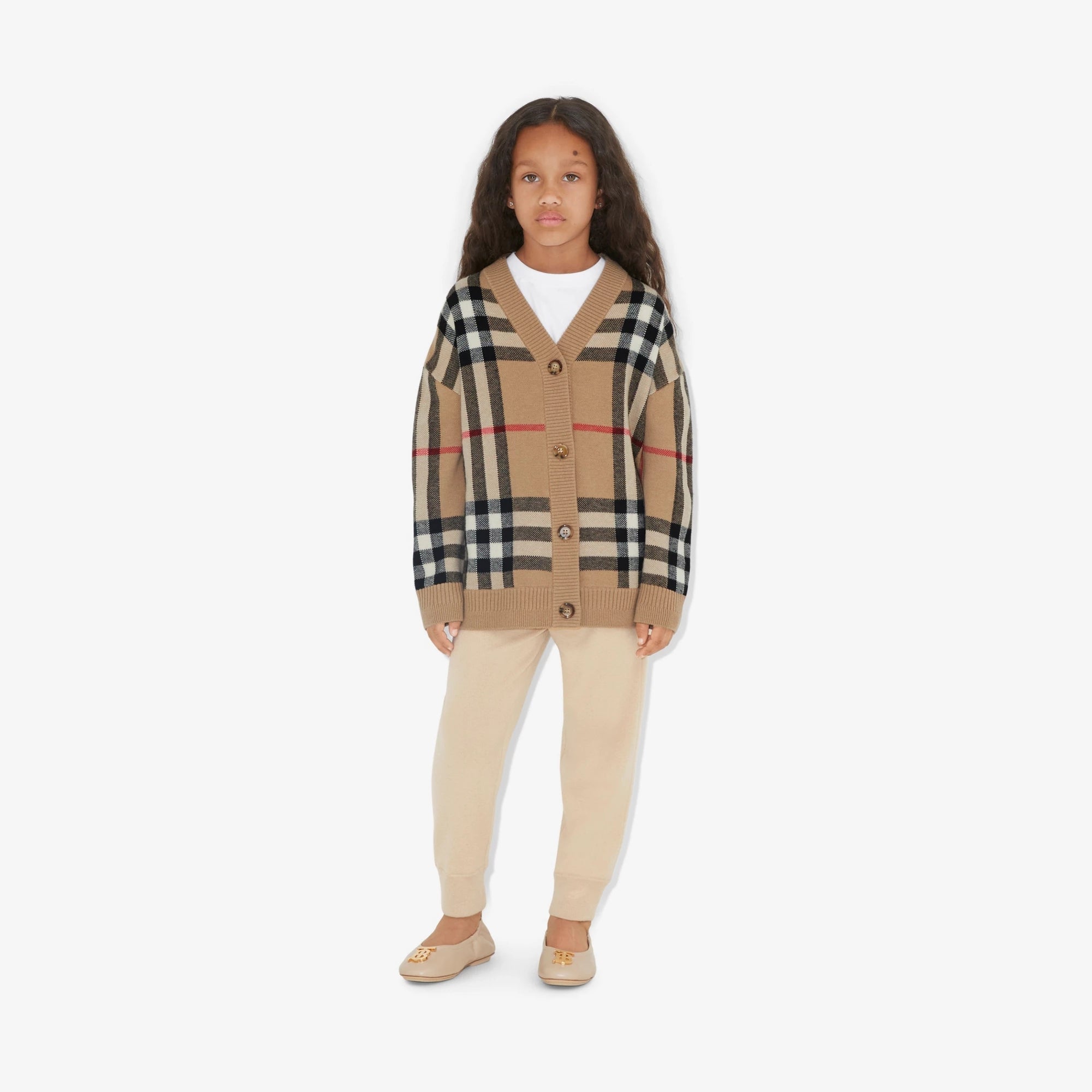 Boys & Girls Beige Check Wool Cardigan