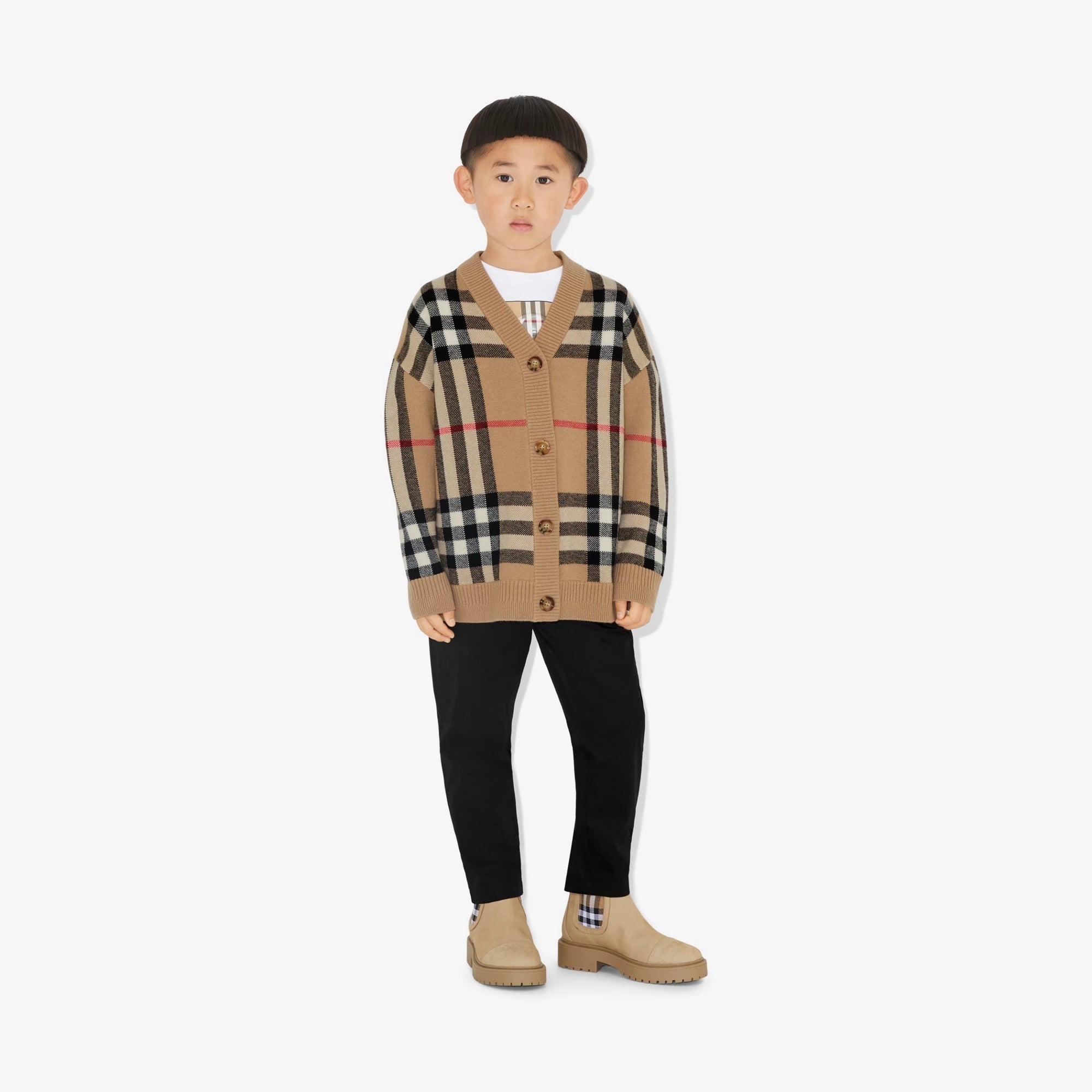 Boys & Girls Beige Check Wool Cardigan