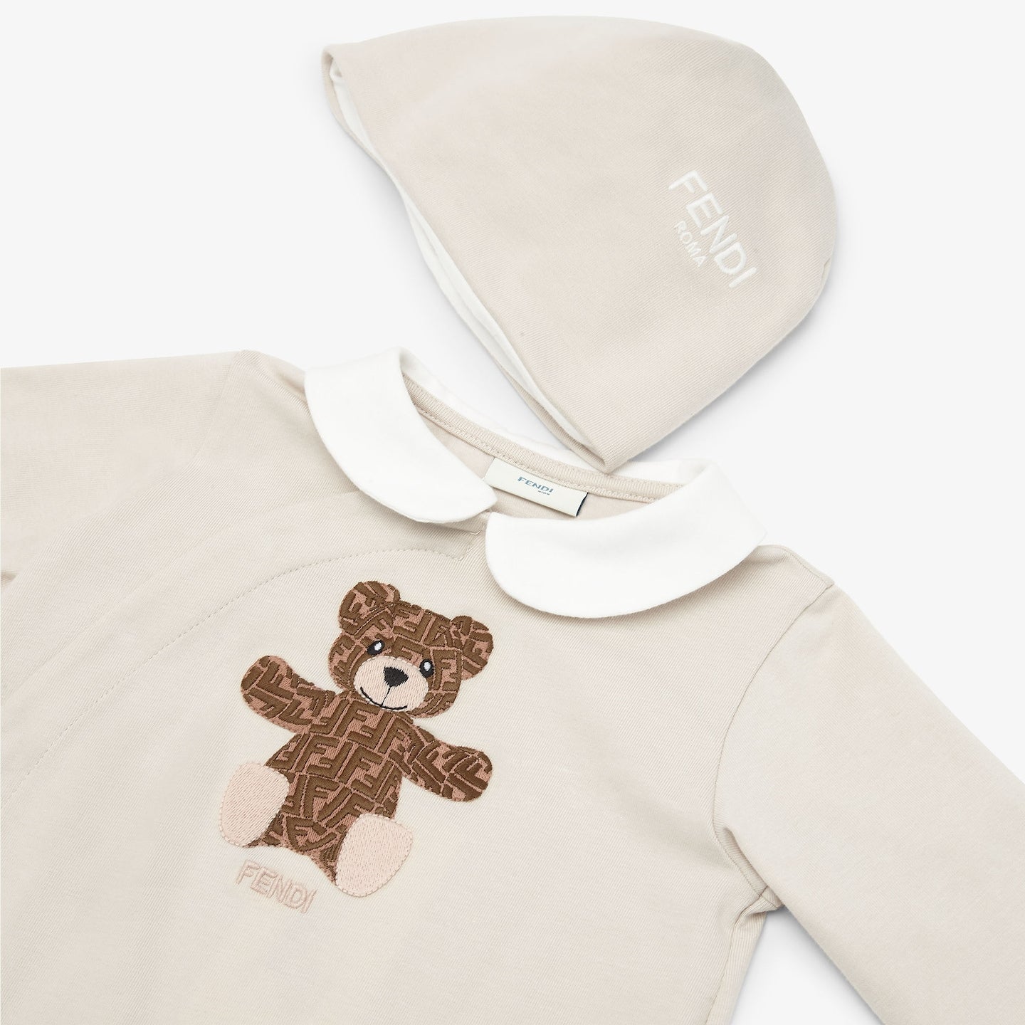 Baby Boys & Girls Beige Printed Cotton Babysuit Set