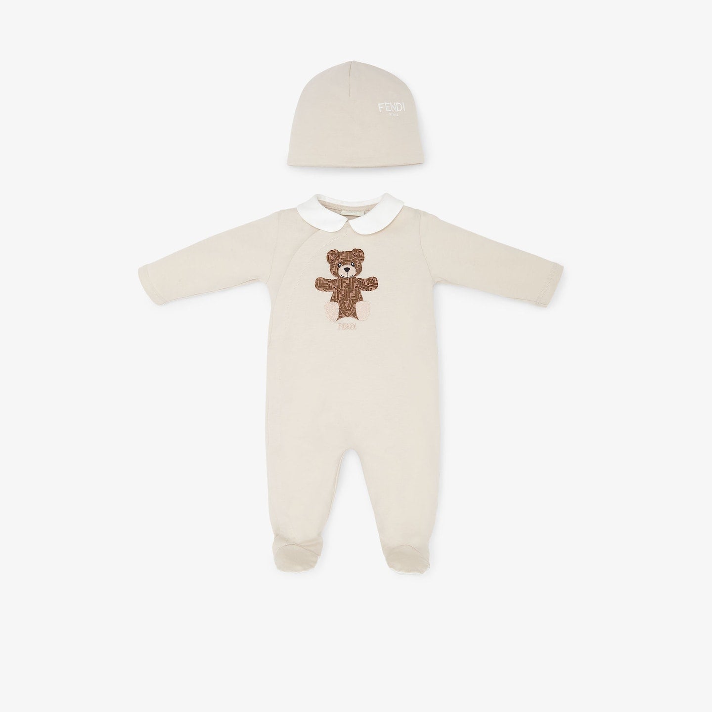 Baby Boys & Girls Beige Printed Cotton Babysuit Set