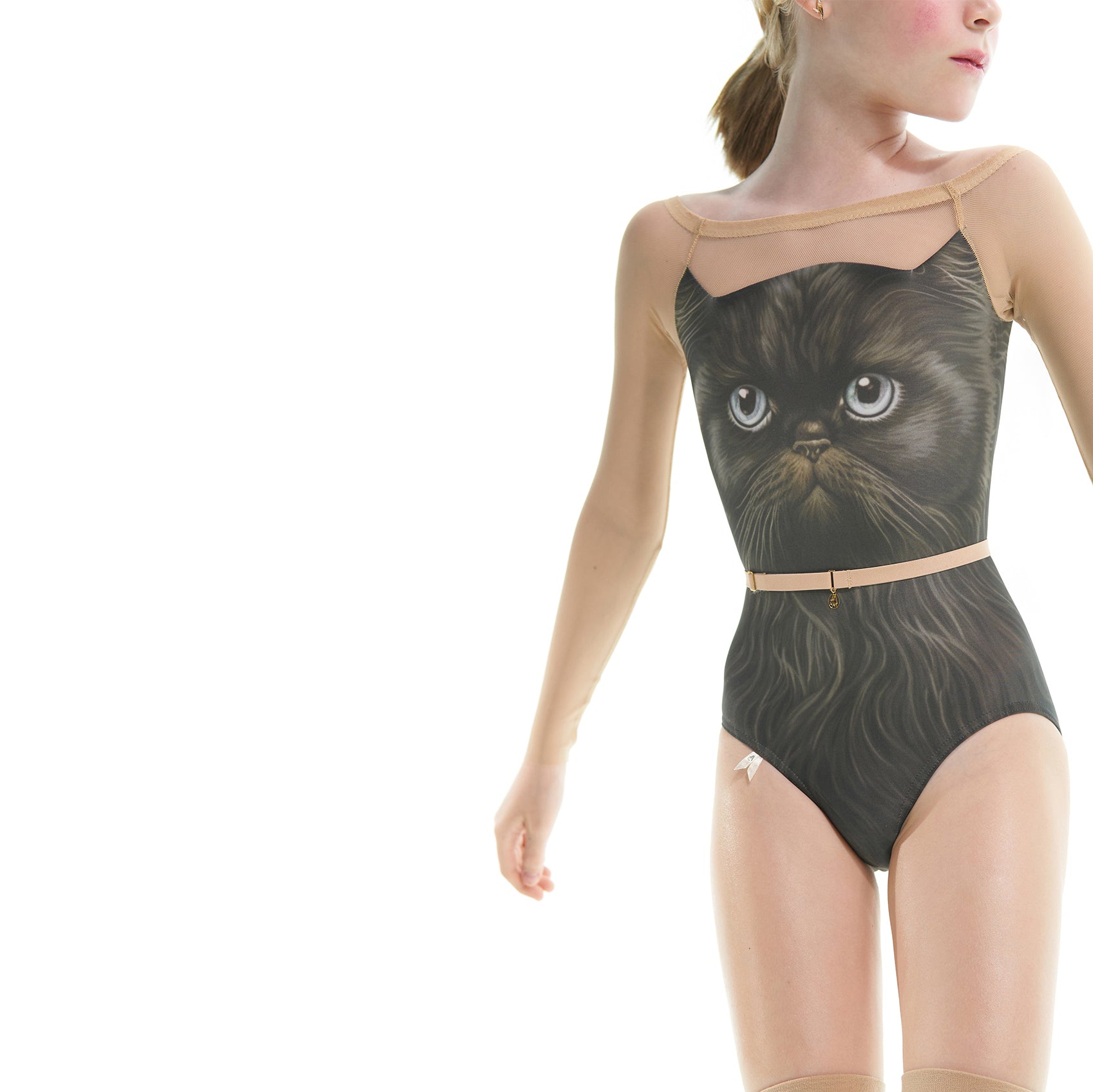 Girls Black Cat Boatneck Ballet Onesies