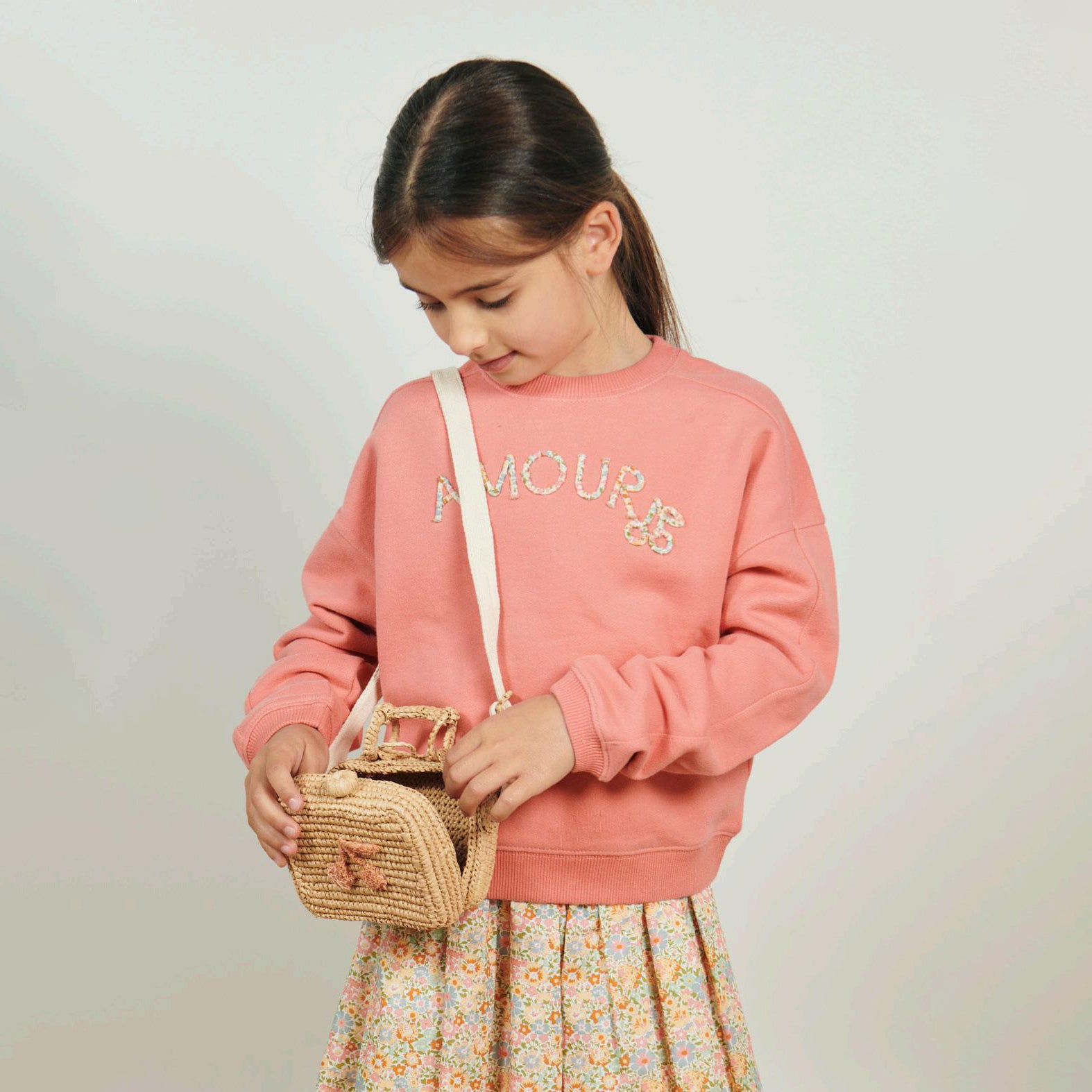Girls Beige Raffia Shoulder Bag(12.5x5.5x9.5cm)