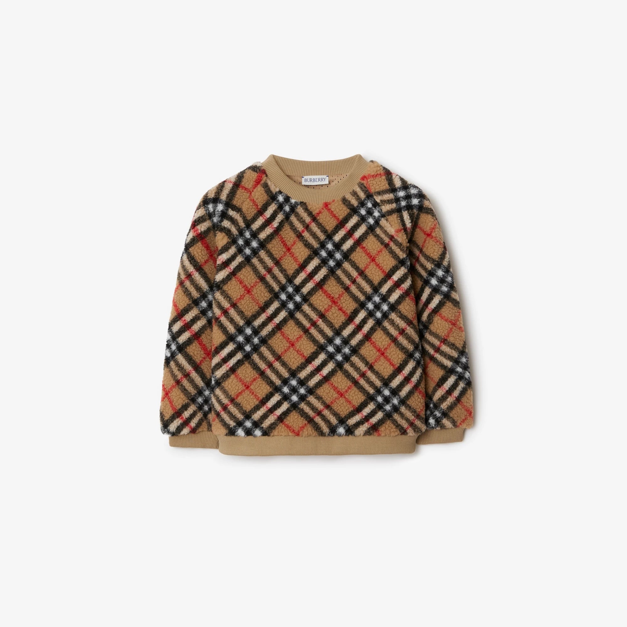 Boys & Girls Beige Check Sherpa Sweatshirt