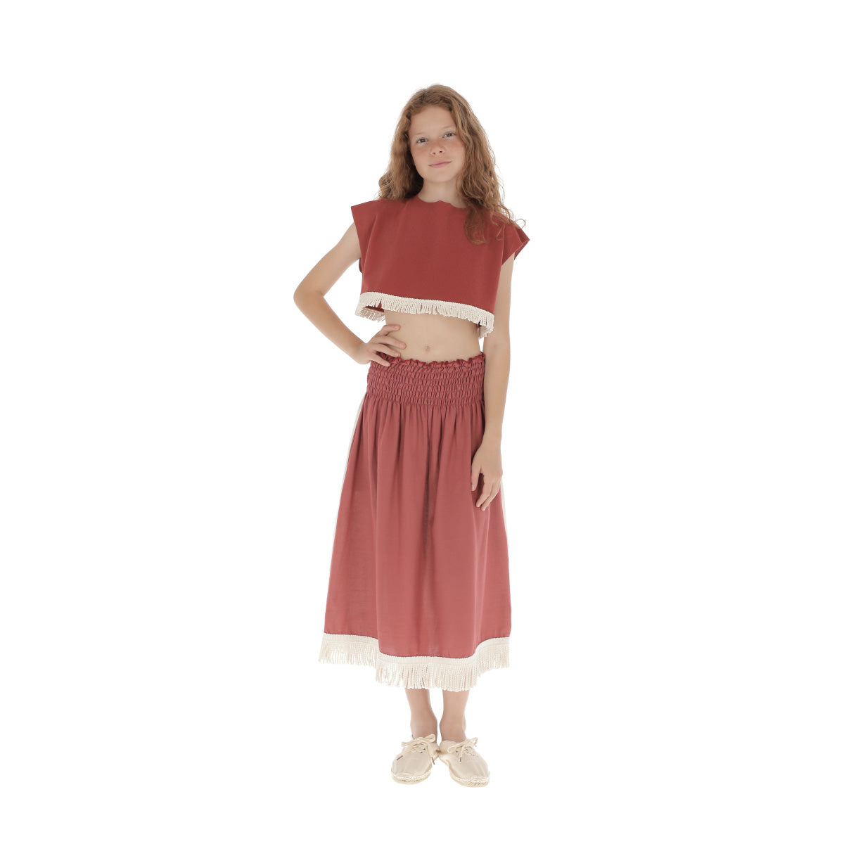 Girls White Stripes Cotton Skirt