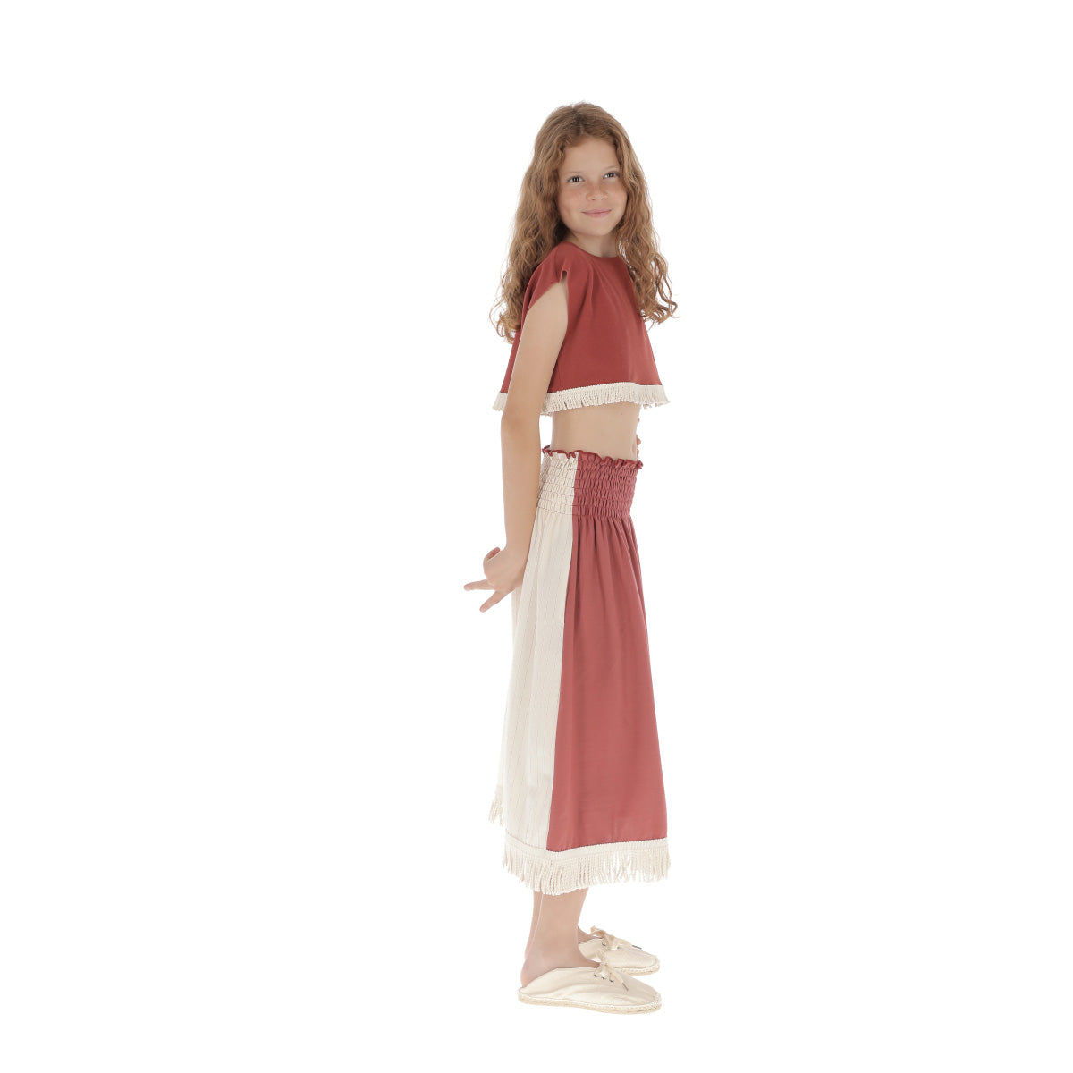 Girls White Stripes Cotton Skirt