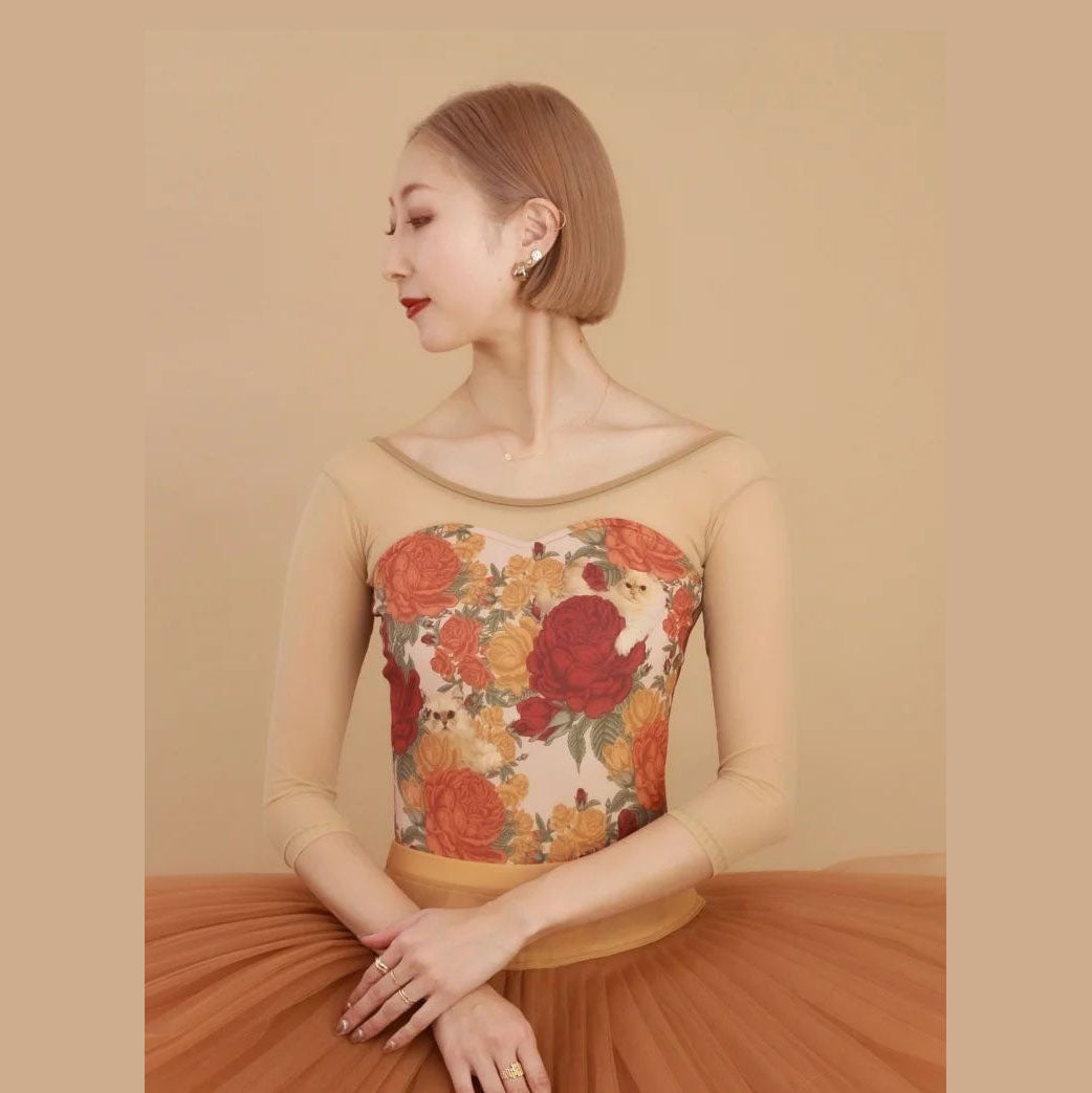 Women Beige"Peony cats/Plie sleeve/Nudie Beige"Ballet Onesies