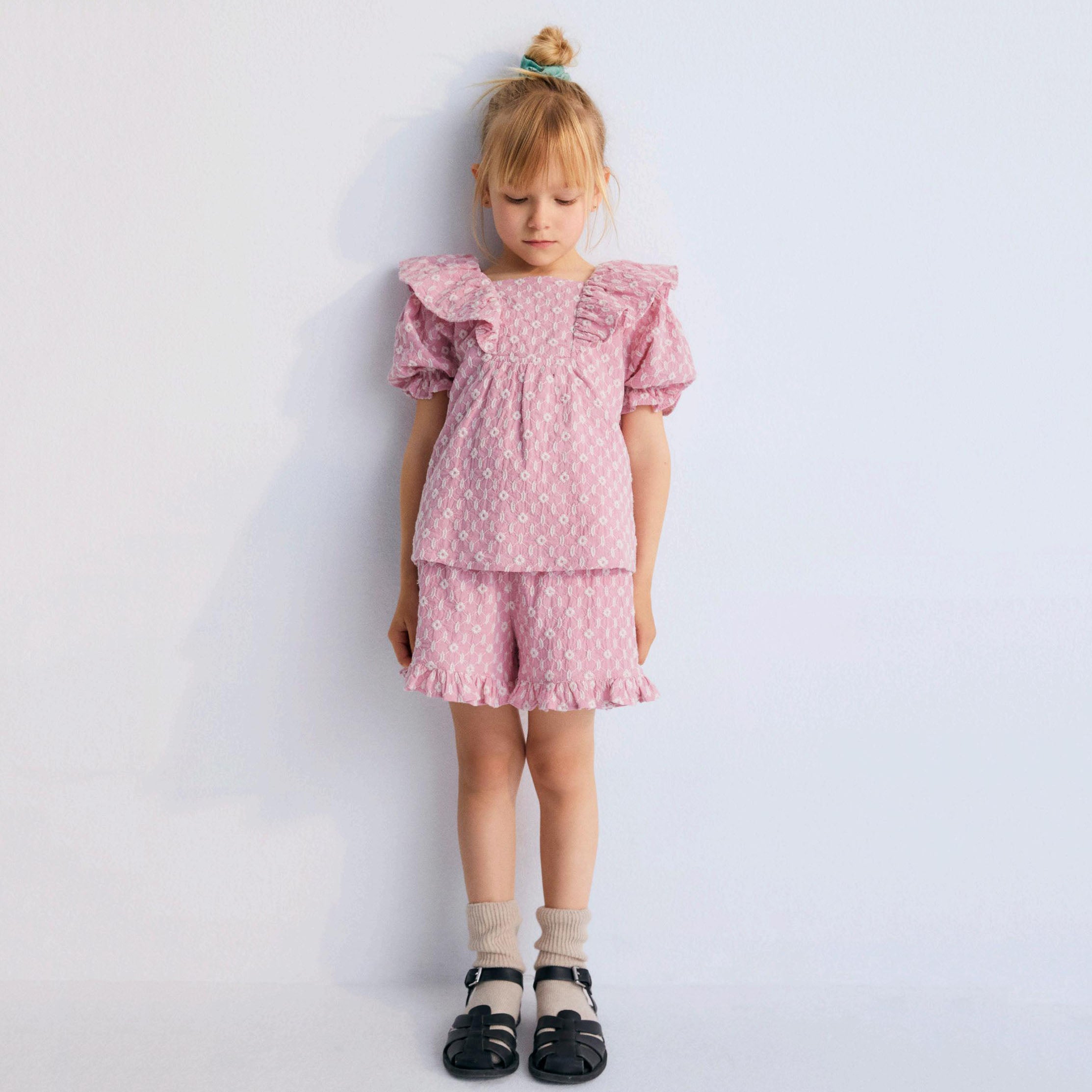 Girls Pink Floral Cotton Shorts