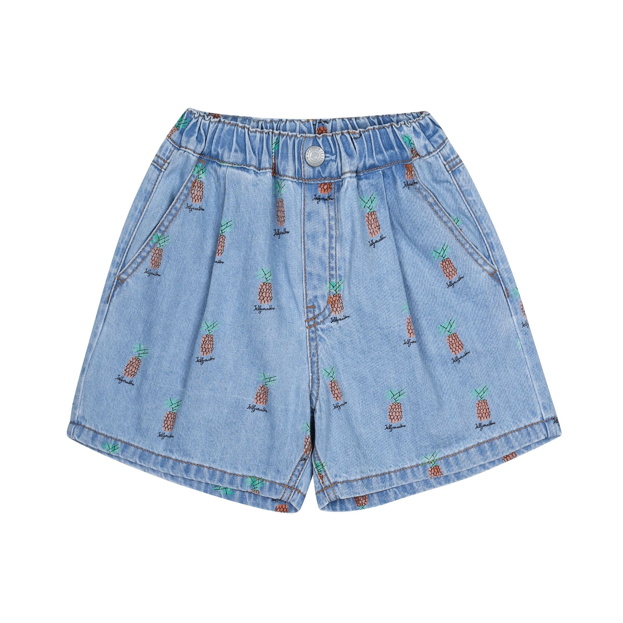 Girls Light Blue Printed Denim Shorts