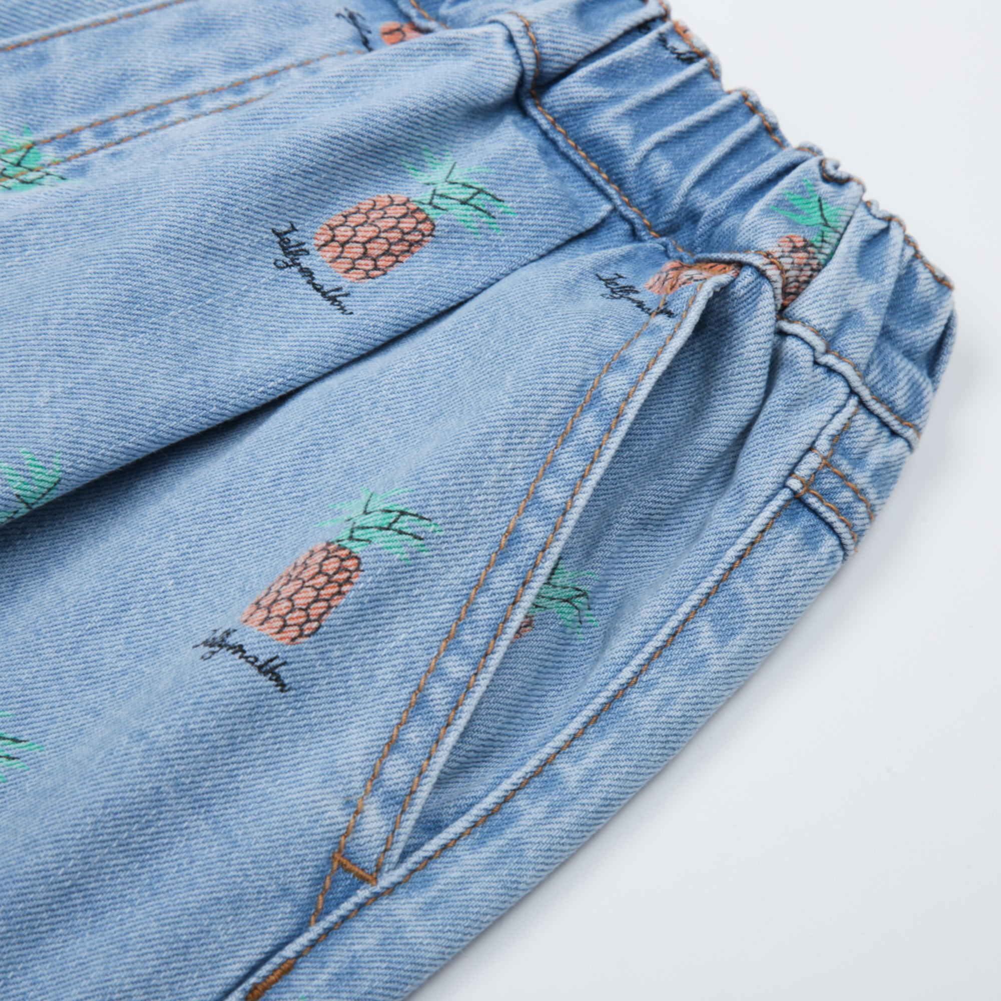 Girls Light Blue Printed Denim Shorts