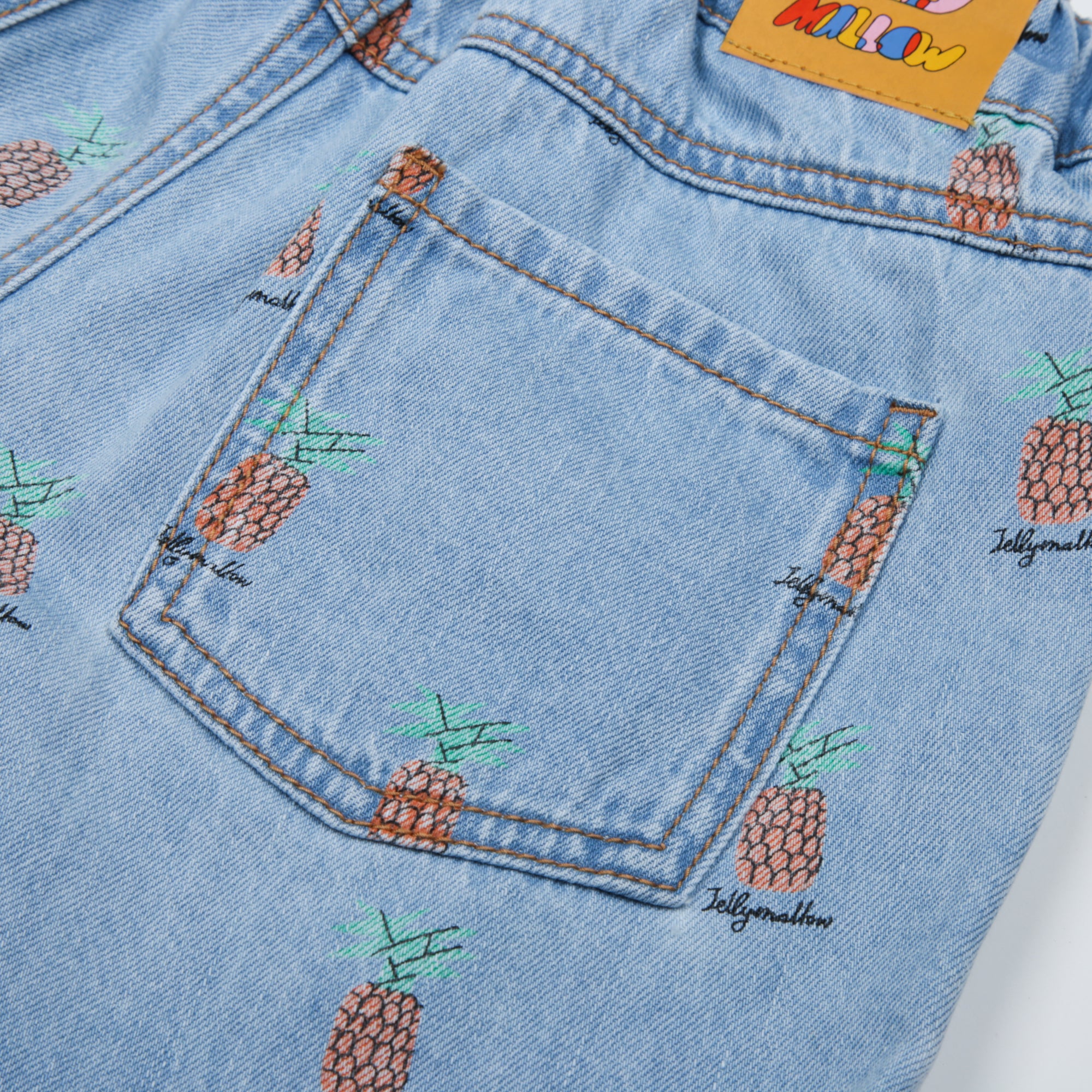 Girls Light Blue Printed Denim Shorts