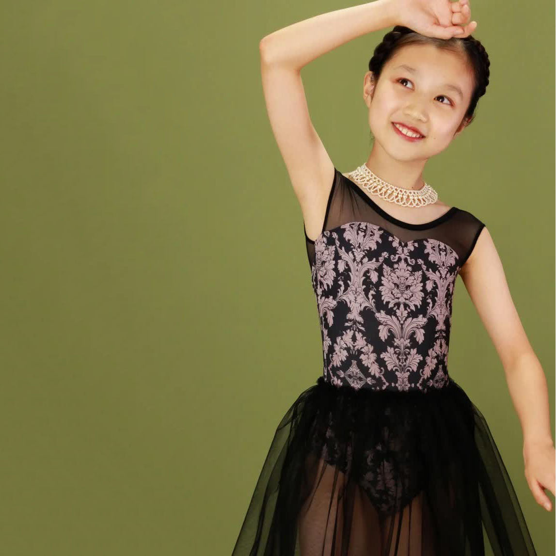 Girls Black "Victorian cats" Ballet Onesies