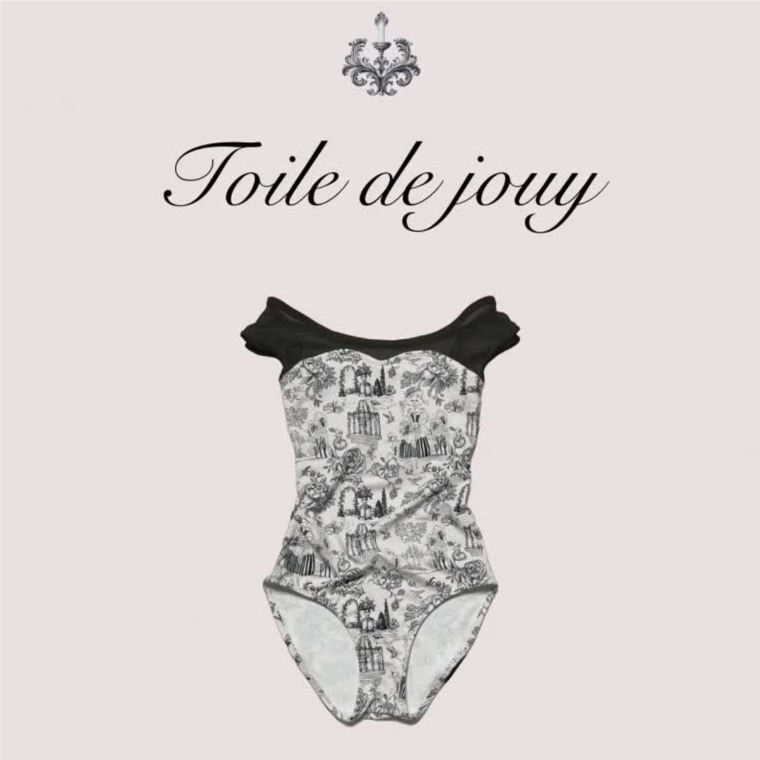 Girls Black "Toile de Jouy" Ballet Onesies