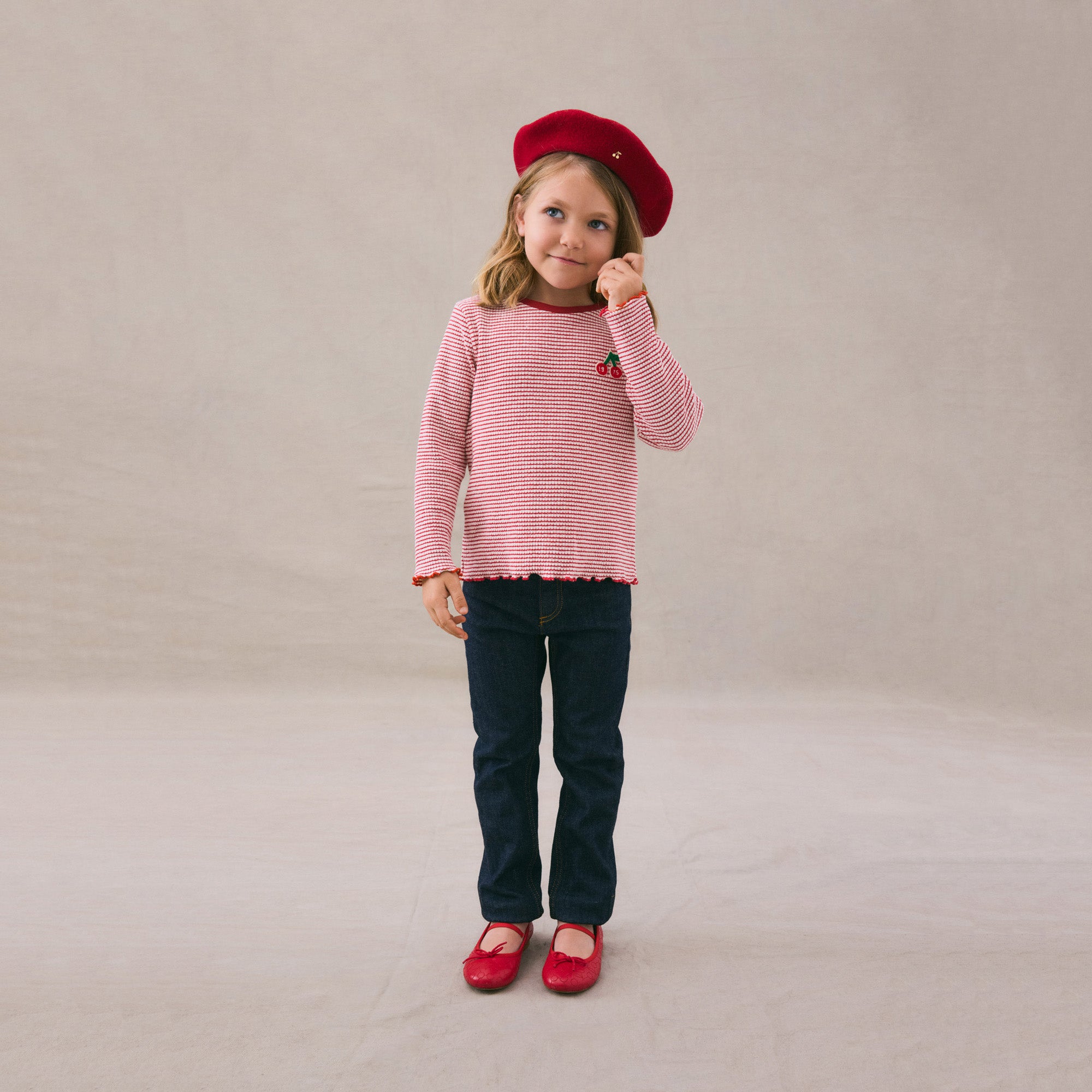 Girls Red Stripes Cotton T-Shirt