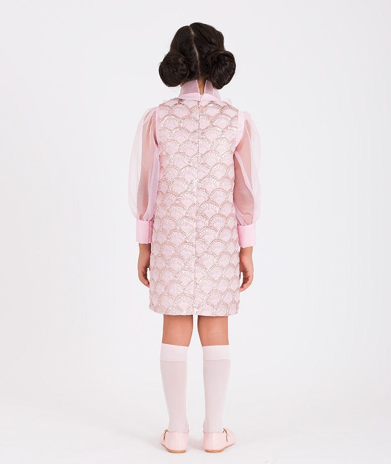 Mama Luma Girls Jacquard Half Moon Dress in Pink
