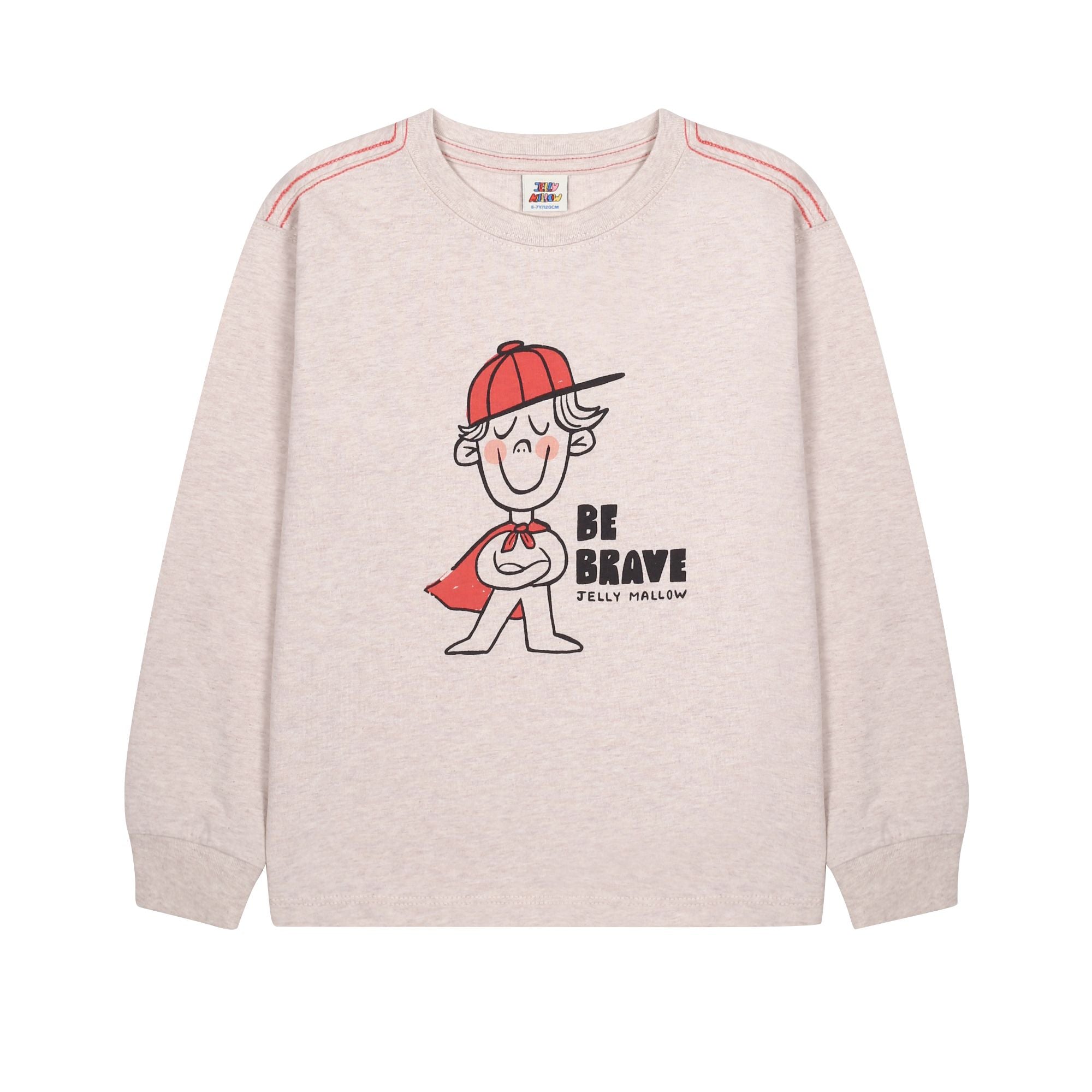 Boys & Girls Oatmeal Printed Cotton Long Sleeves T-Shirt