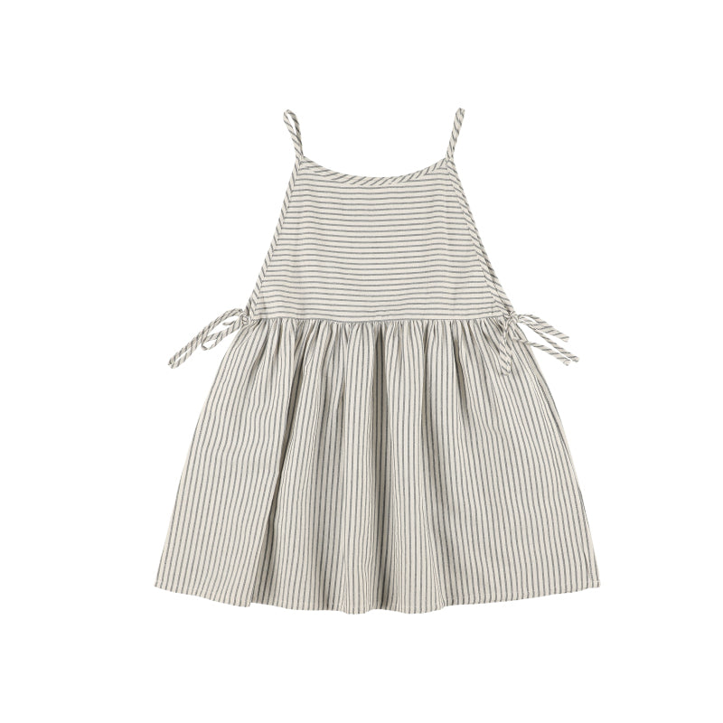 Girls Grey Stripes Cotton Strap Dress
