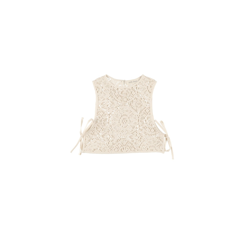 Girls White Hollow Crochet Vest