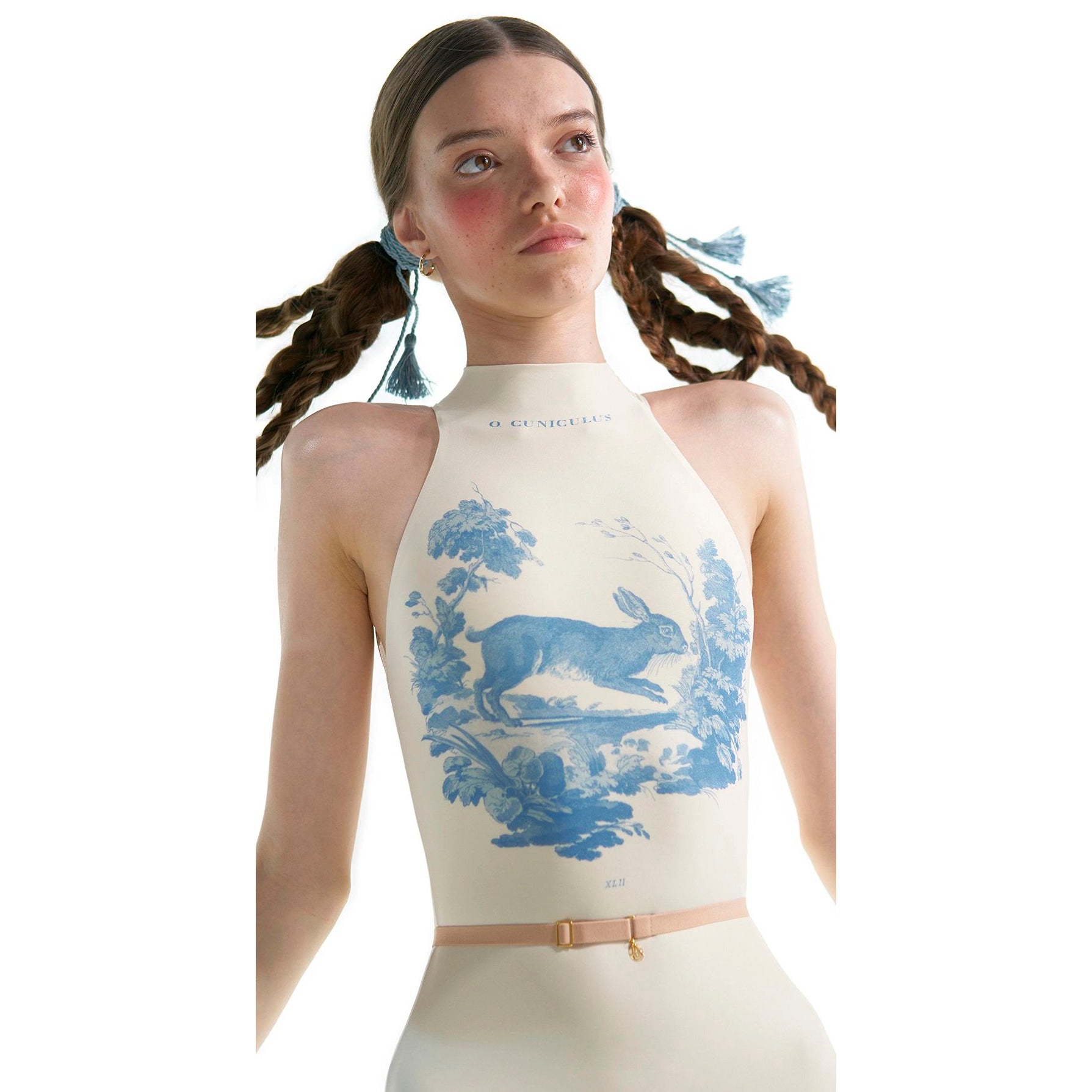 Women White Printed'ALPINE FAUNA'Choker Ballet Onesies(201LE20VL/cuniculus)
