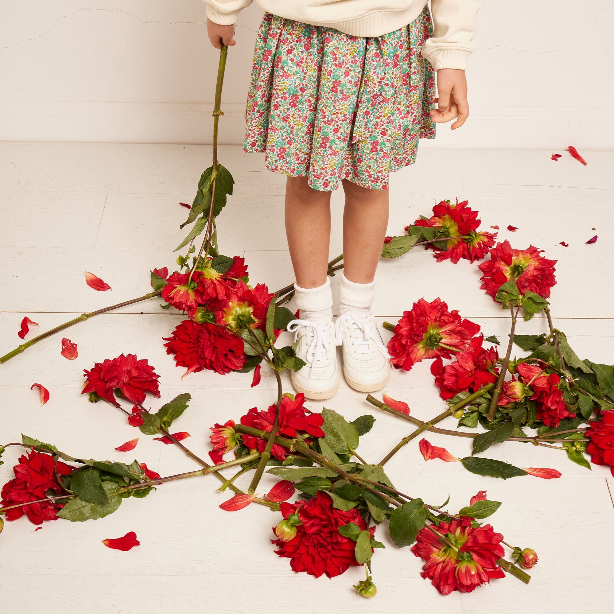 Girls Red Floral Cotton Skirt