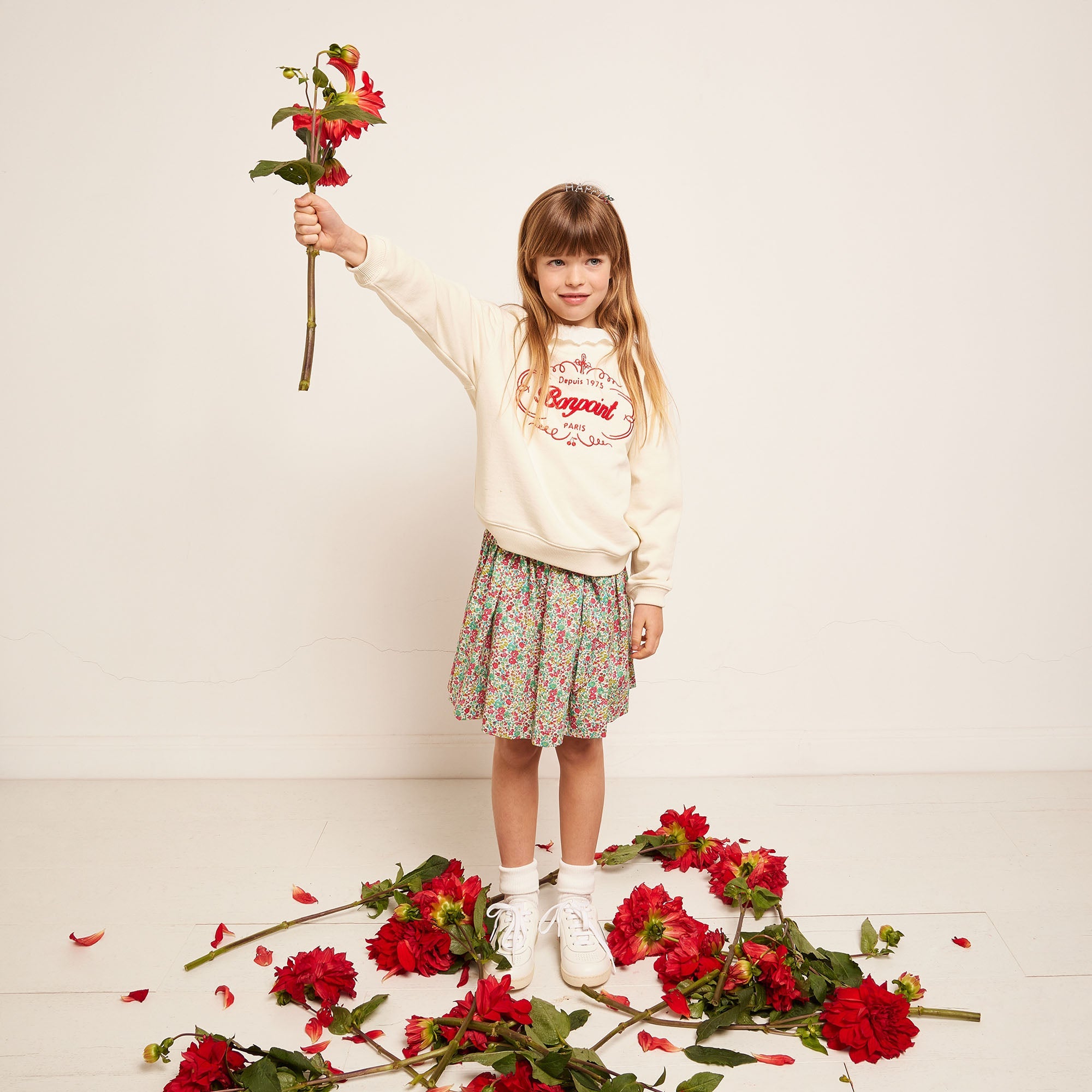Girls Red Floral Cotton Skirt