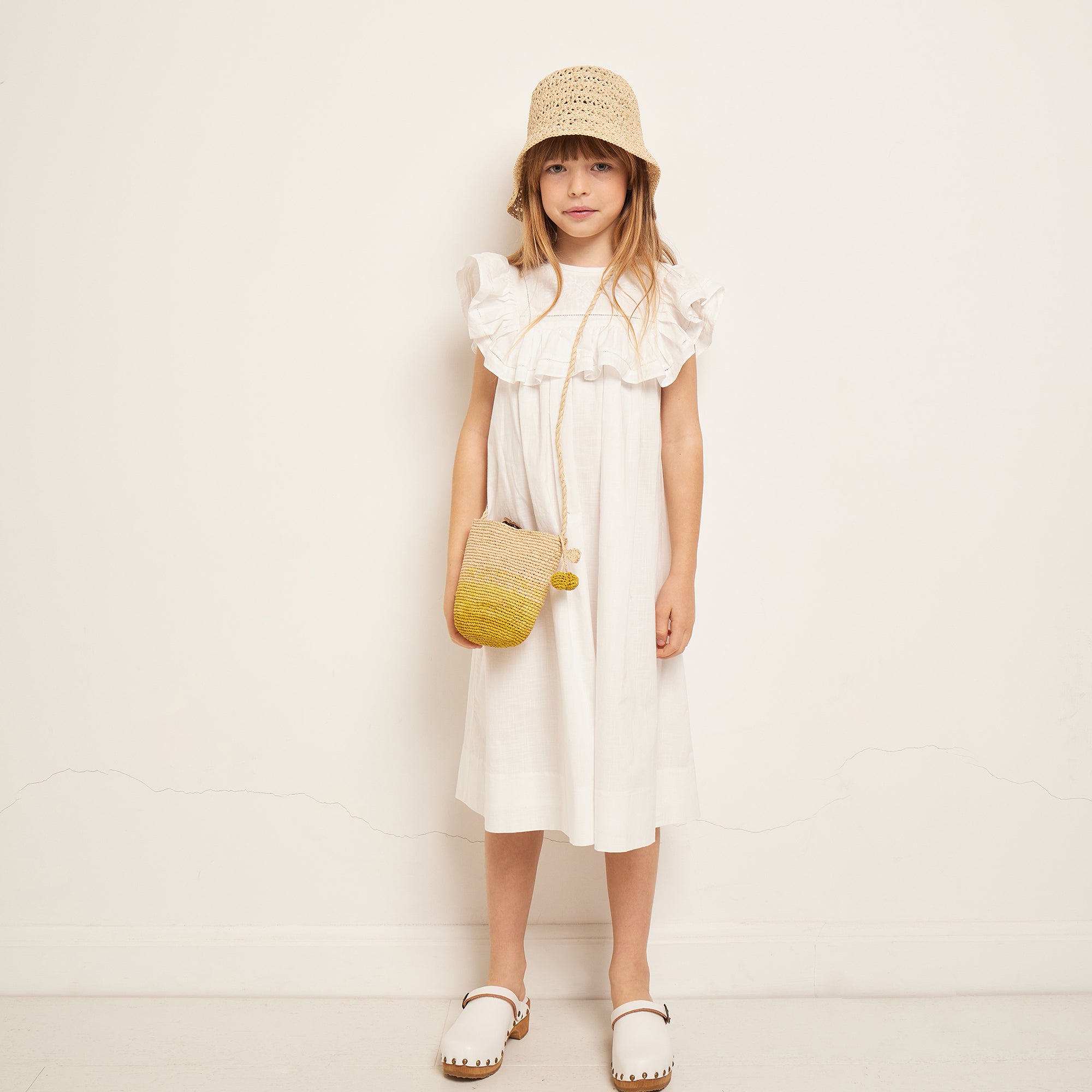 Girls White Ruffled Cotton Dress