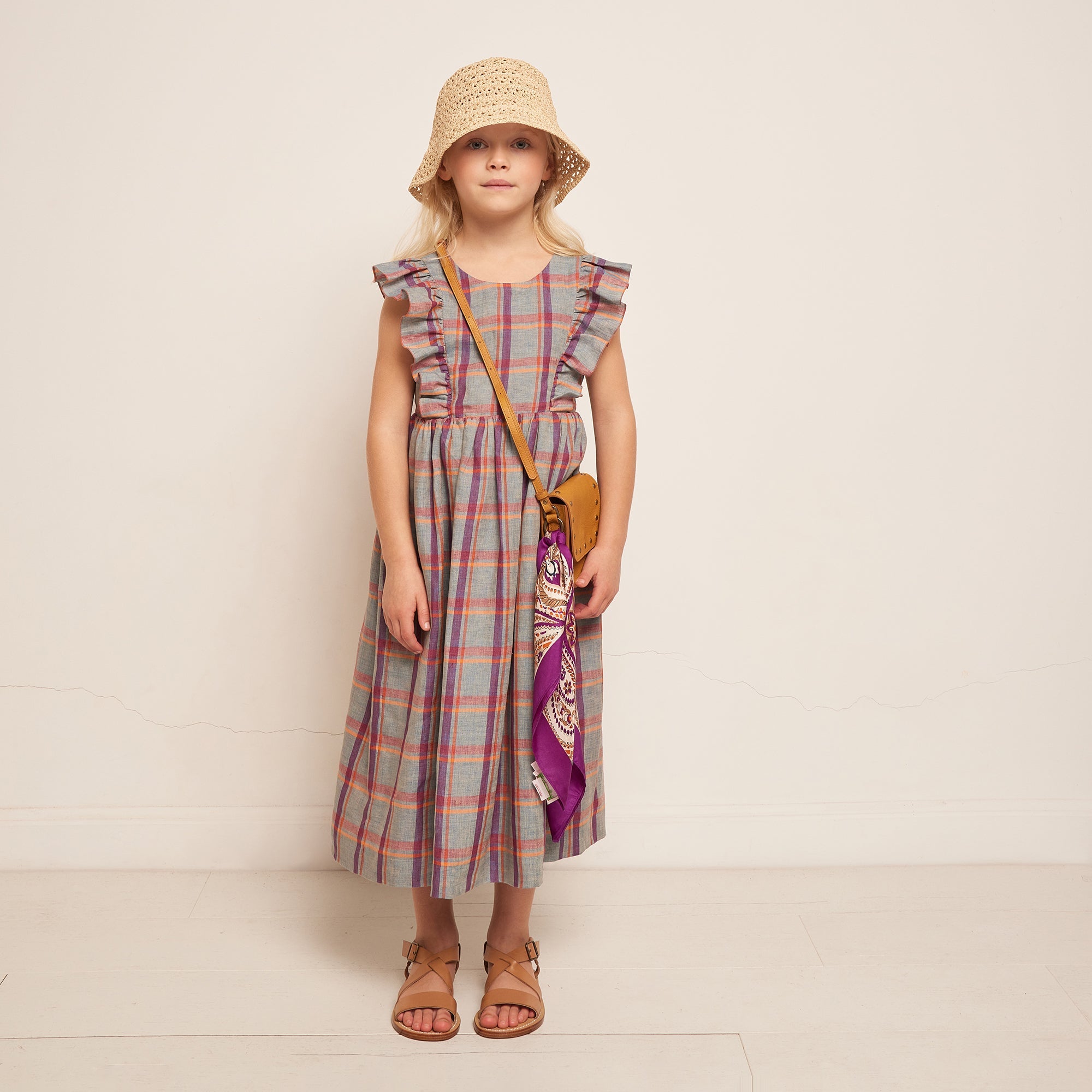 Girls Blue Grey Check Dress