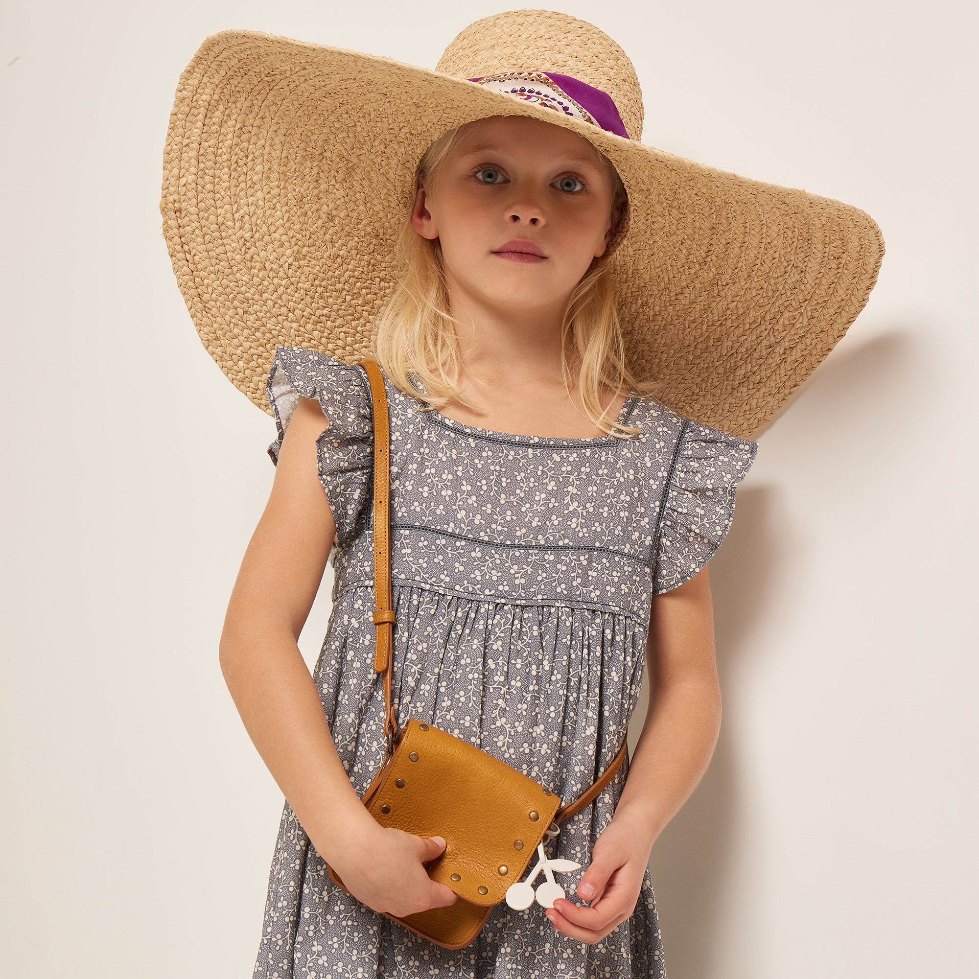Girls Grey Blue Floral Cotton Dress