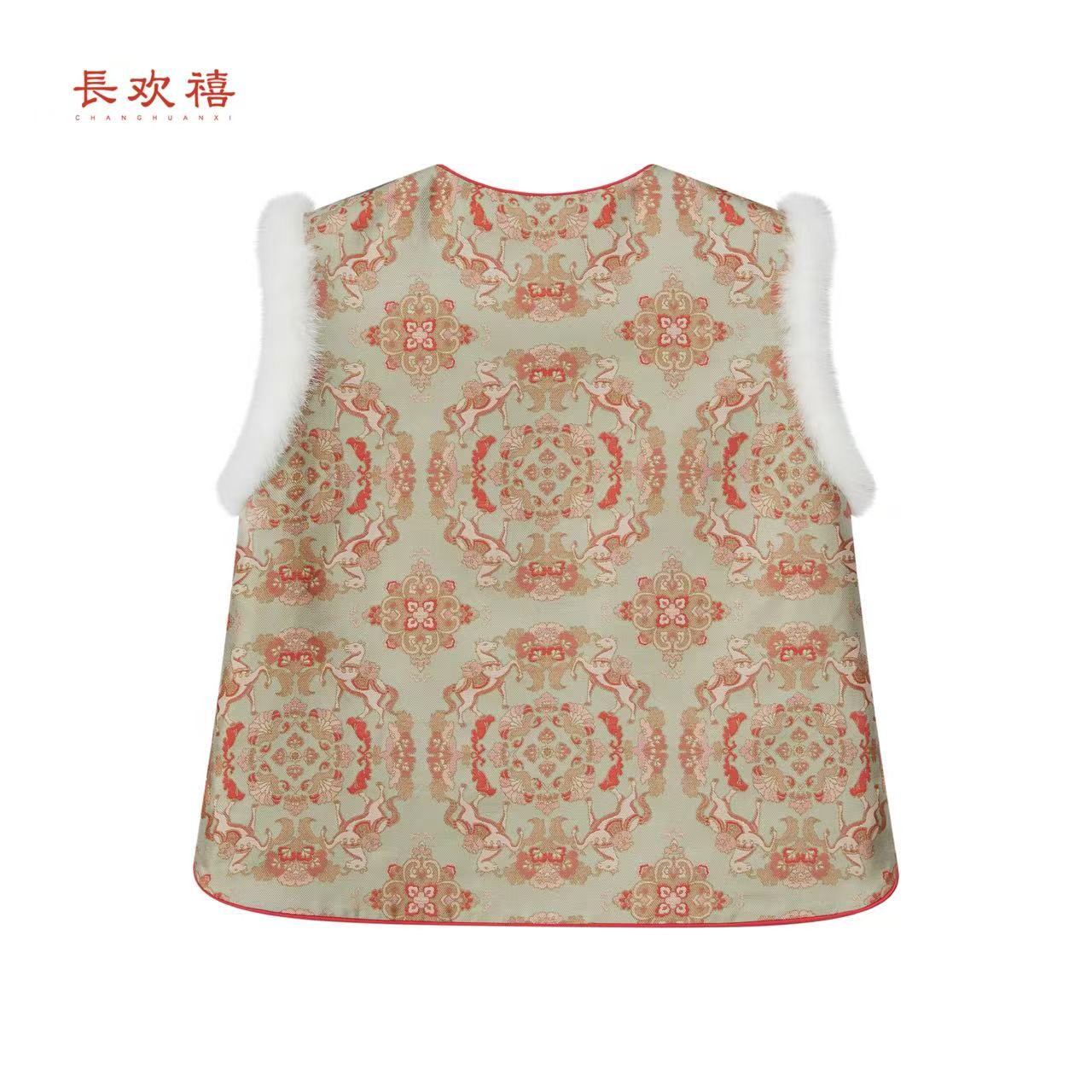 儿童浅绿色"⻢踏春⻛"夹棉马甲