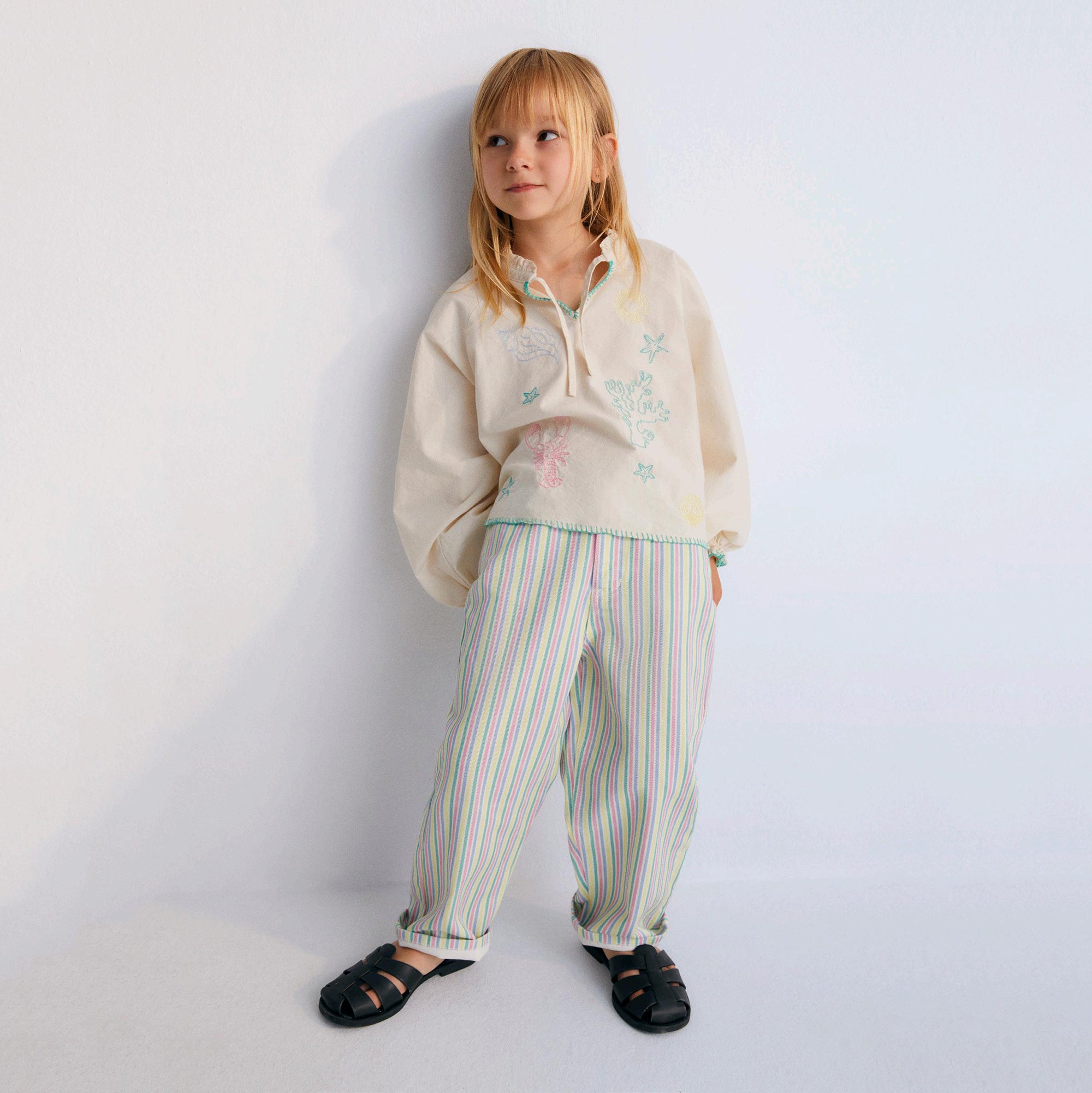 Girls Colorful Stripe Cotton Trousers