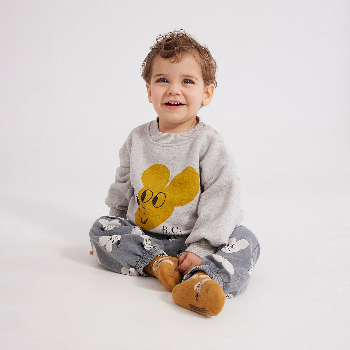 Baby Boys & Girls Light Grey Printed Cotton Sweatshirt