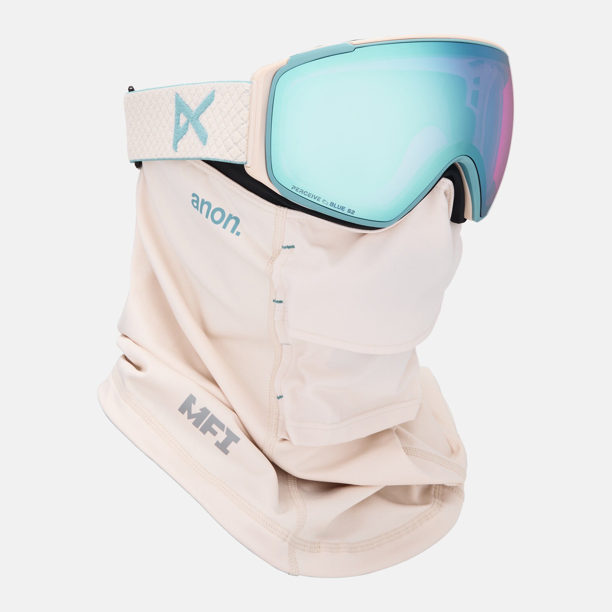 Adult Light Blue Ski Goggle & Face Mask Set(Anon M4S球面镜)