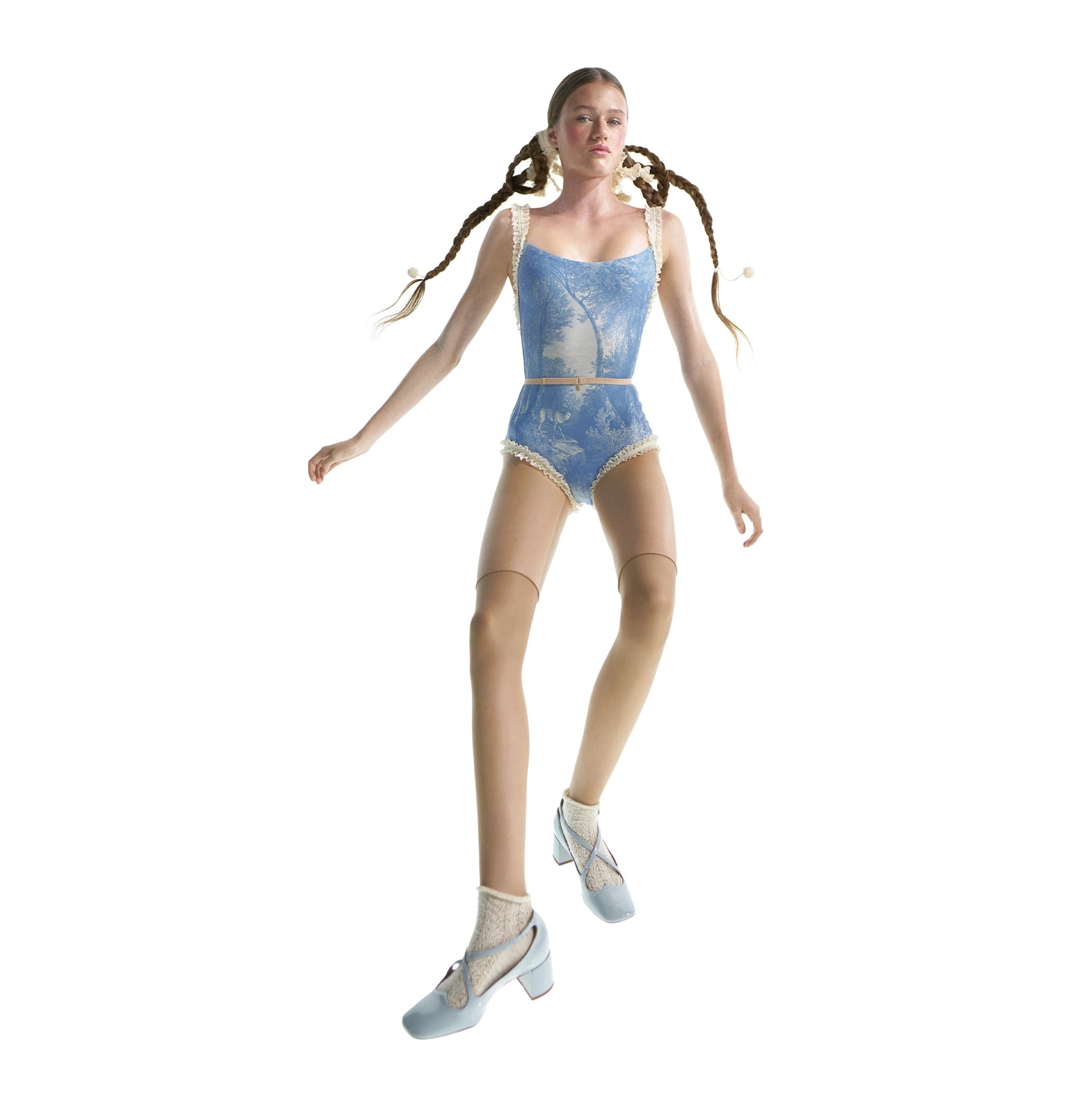 Women Blue Printed "ALPINE FLORA" Strap Ballet Onesies