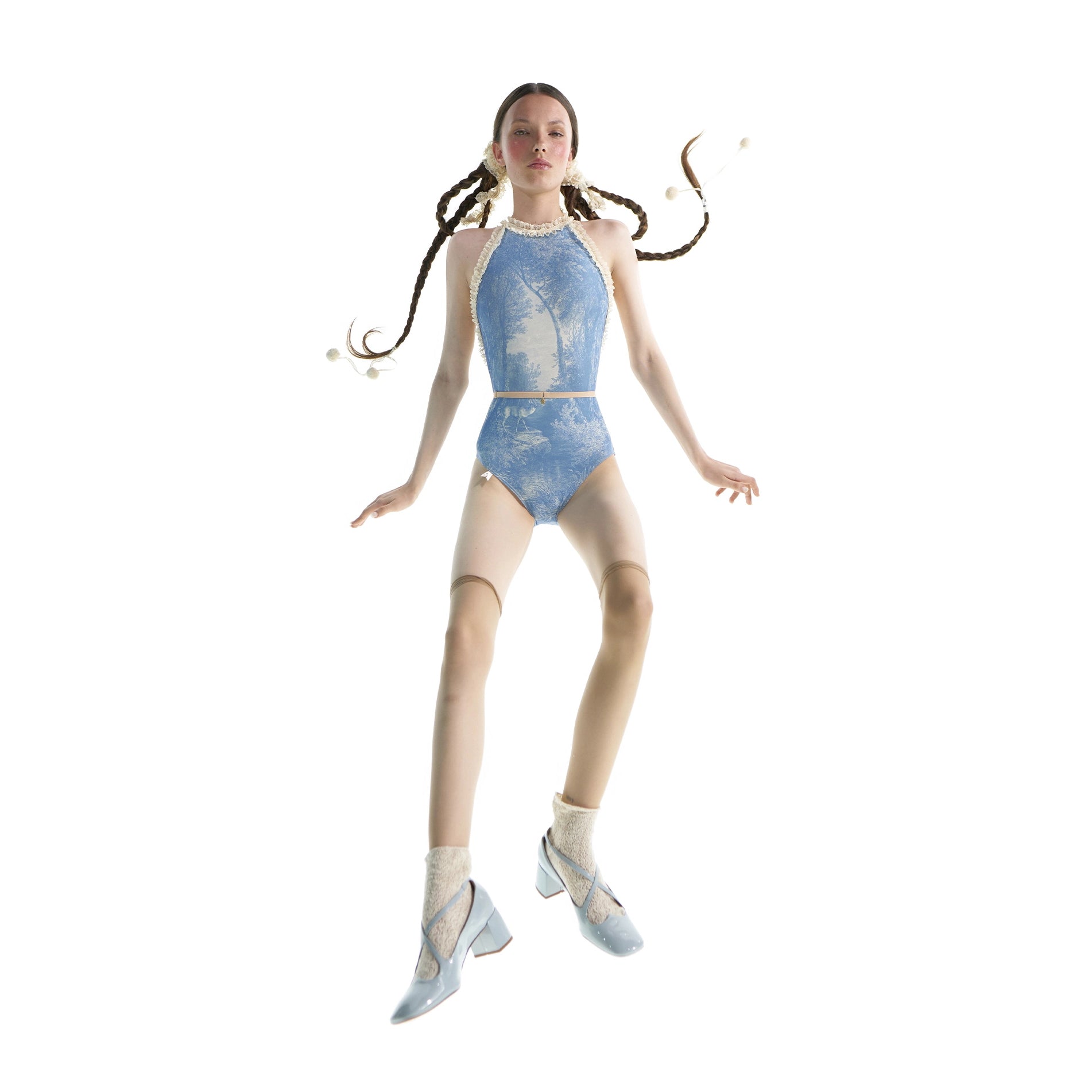 Girls Blue Printed "JUNIOR ALPINE FLORA" Choker Ballet Onesies(J241LE31VL/alpineblue)