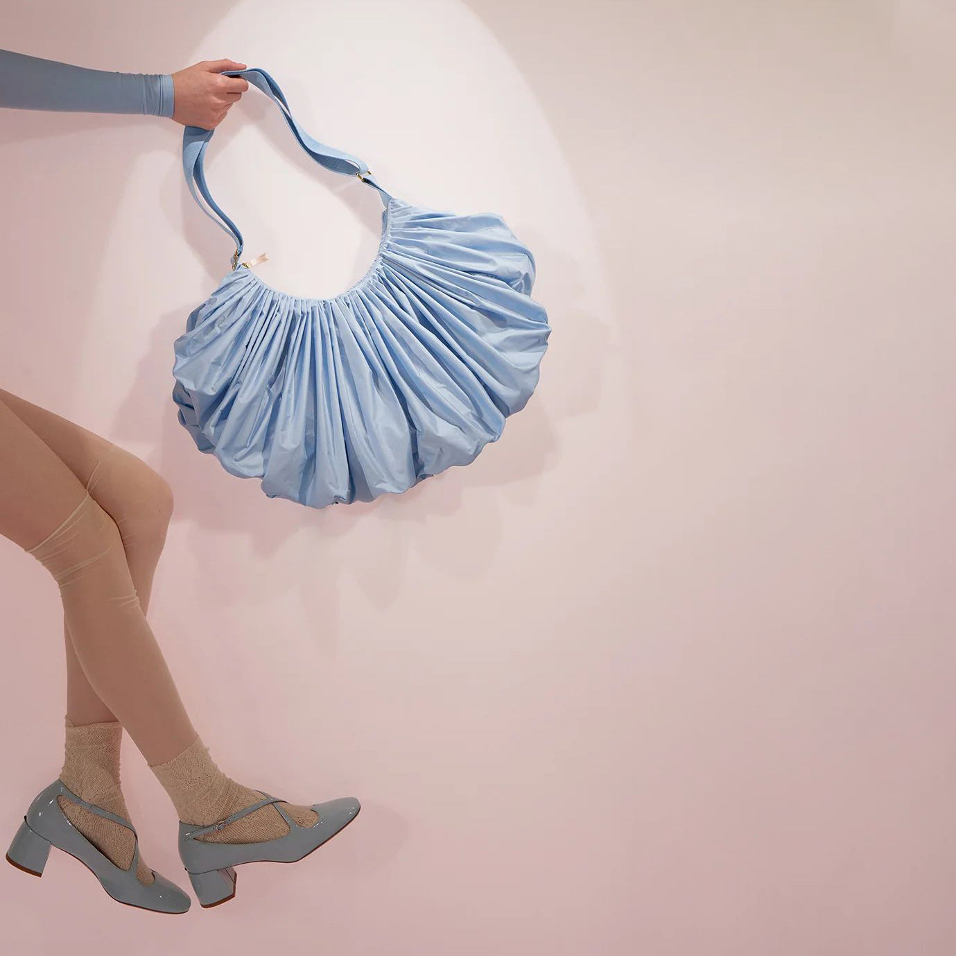 Women Light Blue'WHIPPED CREAM'Pleated Bag(35x25cm)