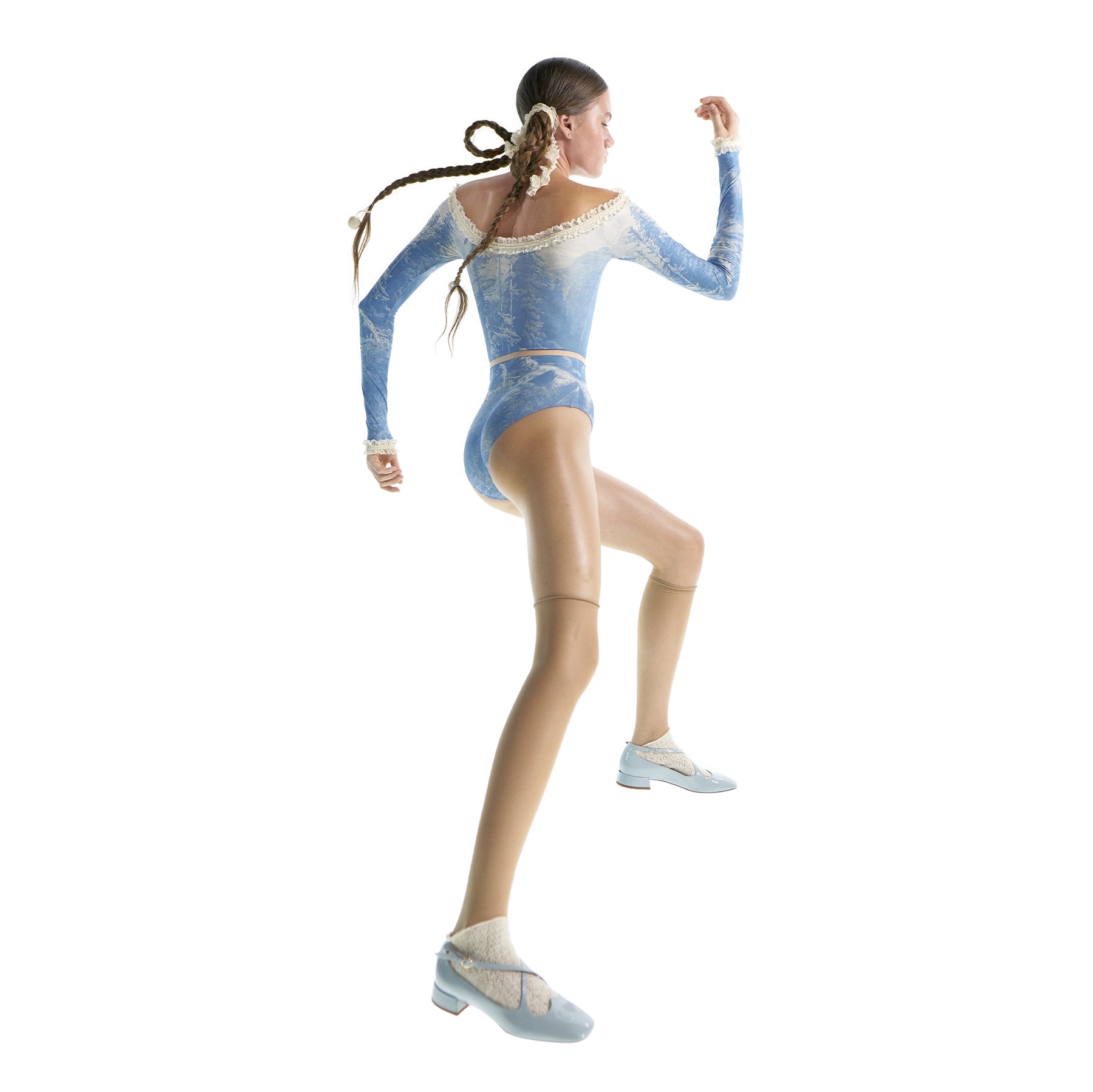 Women Blue Printed "ALPINE FLORA" Boatneck Ballet Onesies