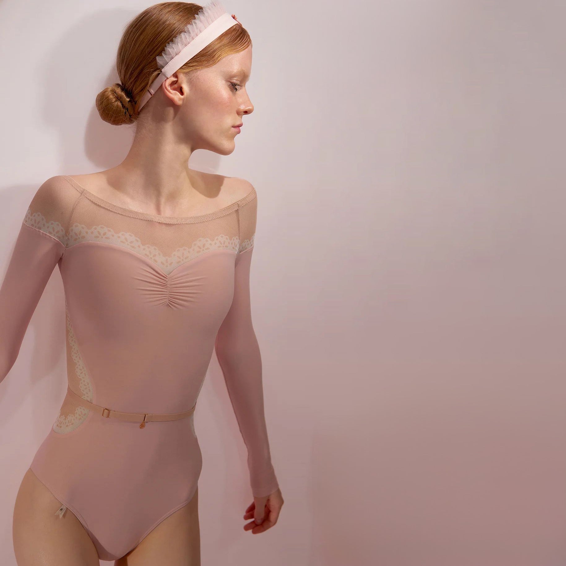 Women Pink'HOURGLASS'Long Sleeves Ballet Onesies(242LE53VC/baby blush)