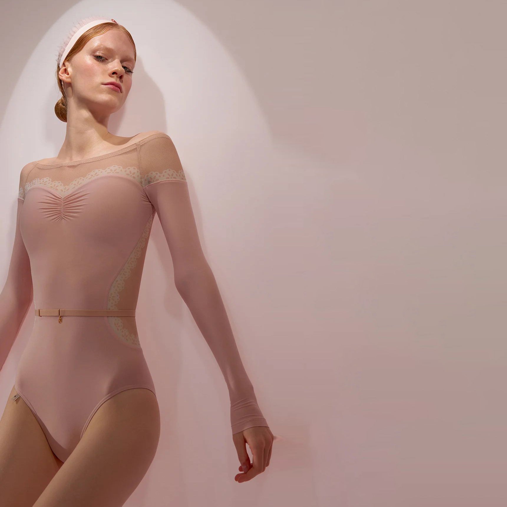 Women Pink'HOURGLASS'Long Sleeves Ballet Onesies(242LE53VC/baby blush)