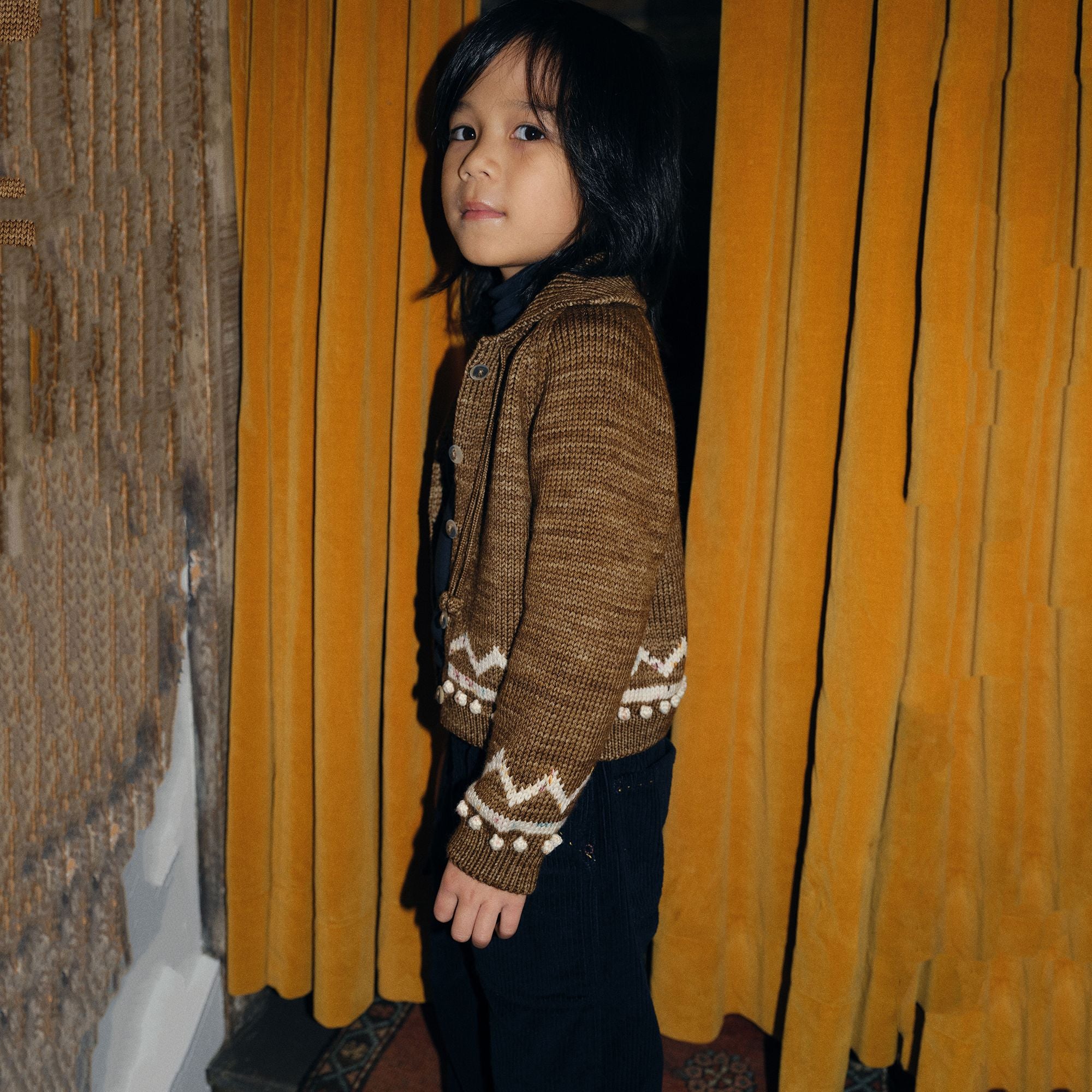 Boys & Girls Brown Knit Wool Cardigan