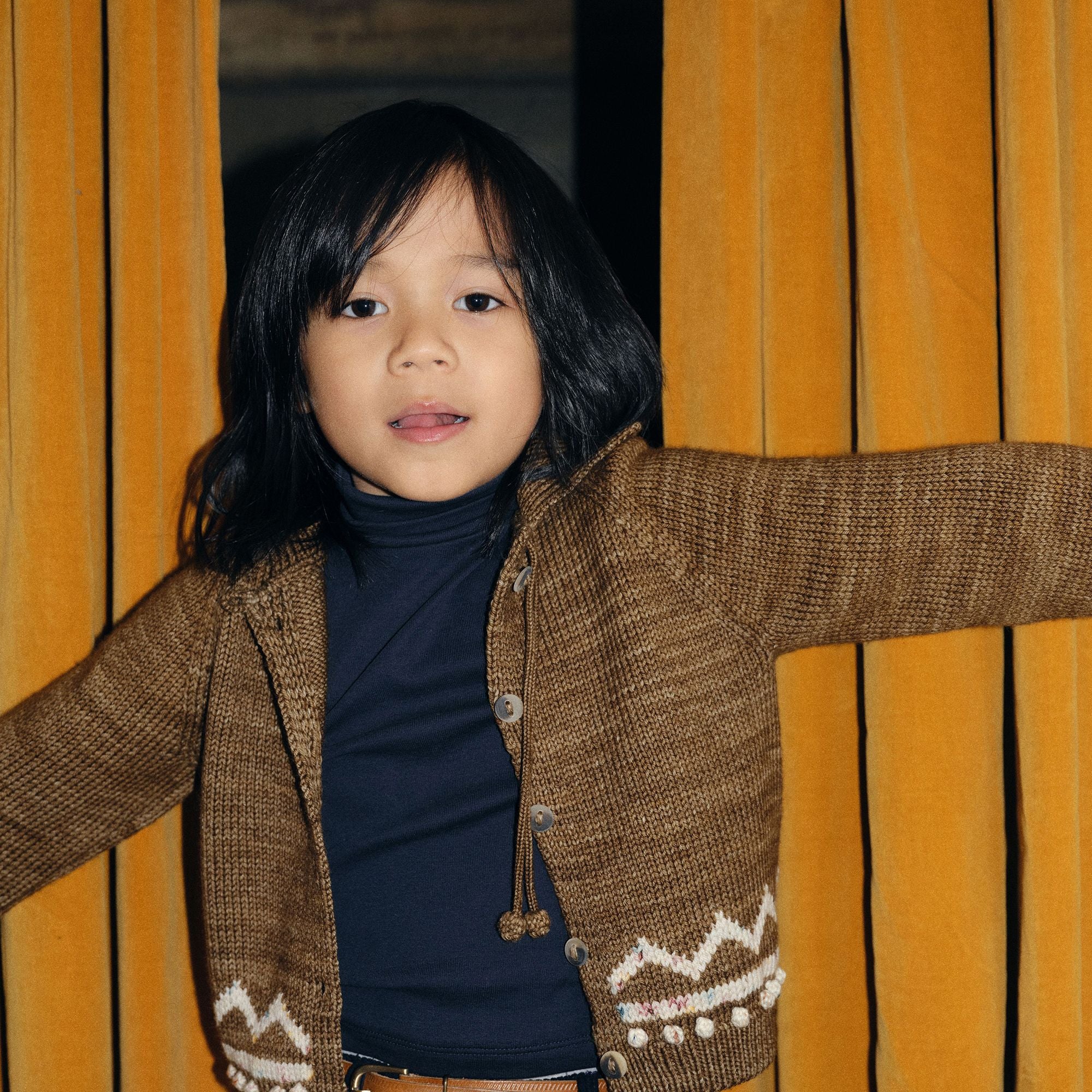Boys & Girls Brown Knit Wool Cardigan