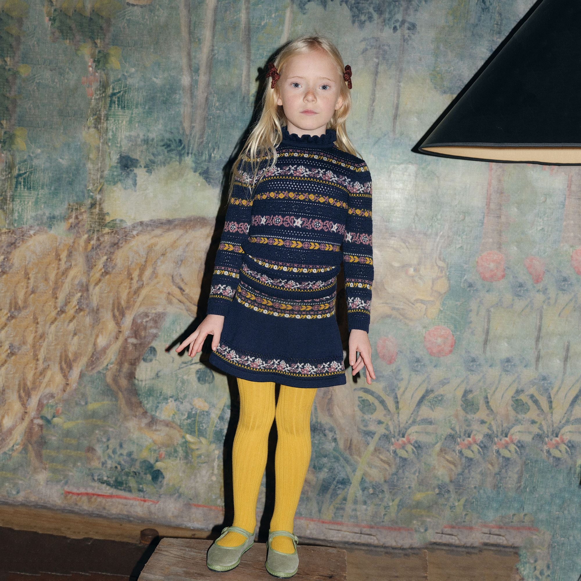 Girls Navy Jacquard Wool Sweater