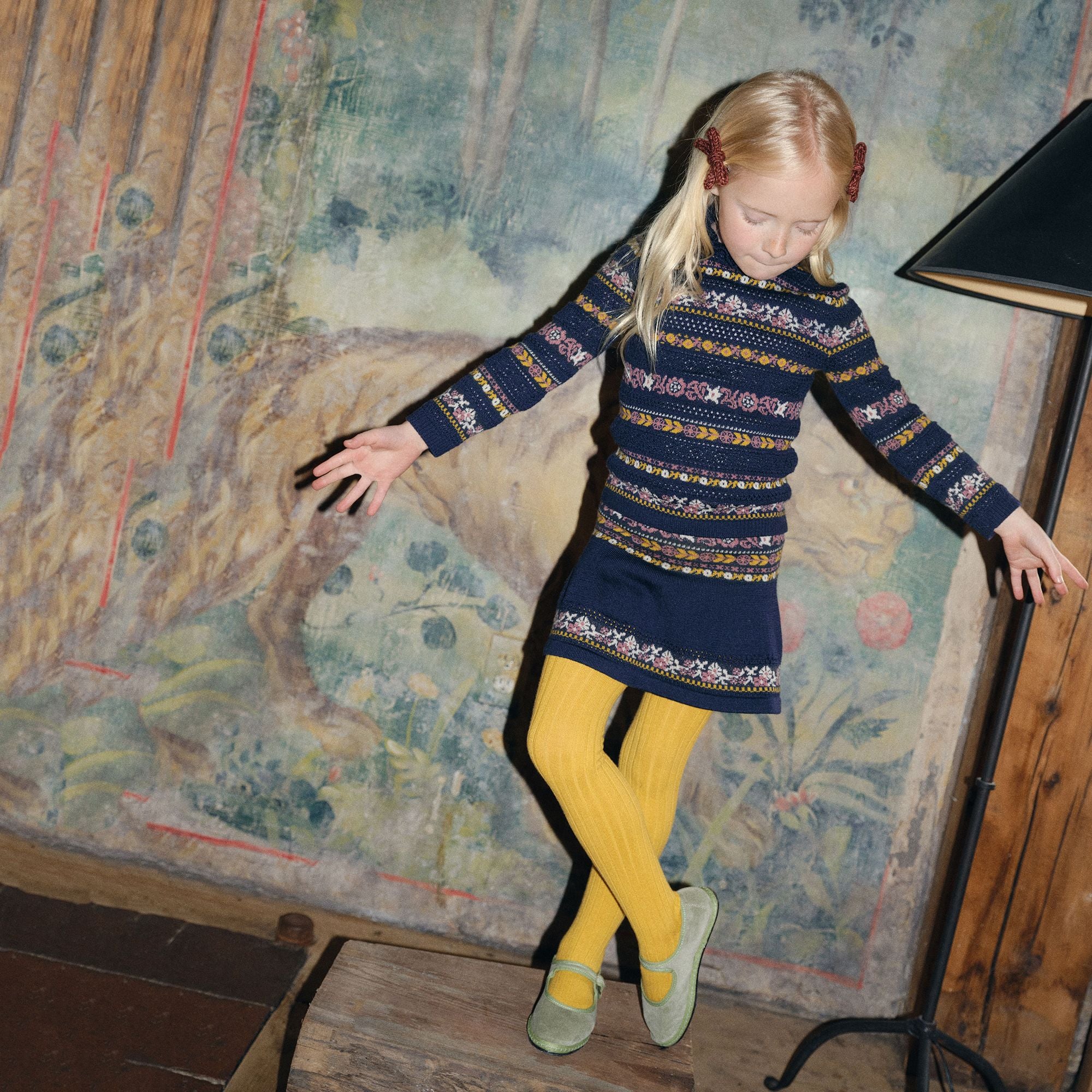 Girls Navy Jacquard Wool Sweater