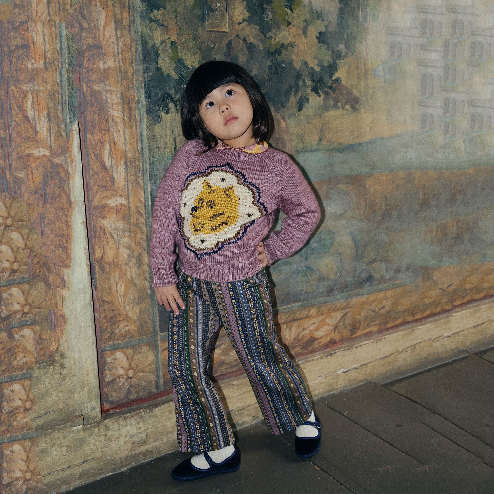 Boys & Girls Pink Dog Jacquard Wool Sweater