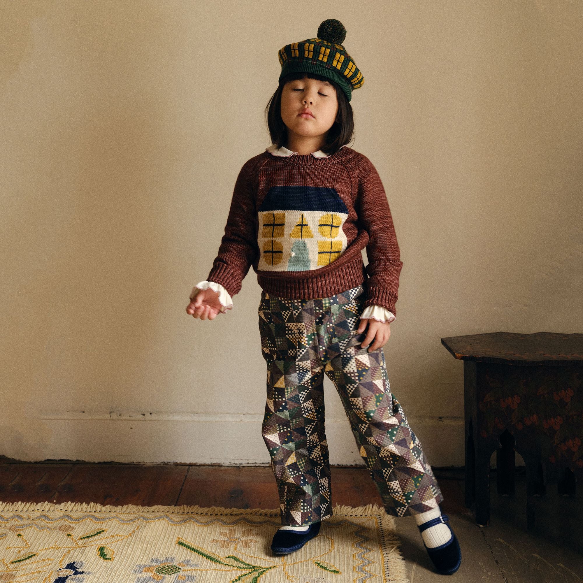 Boys & Girls Brick Red House Jacquard Wool Sweater