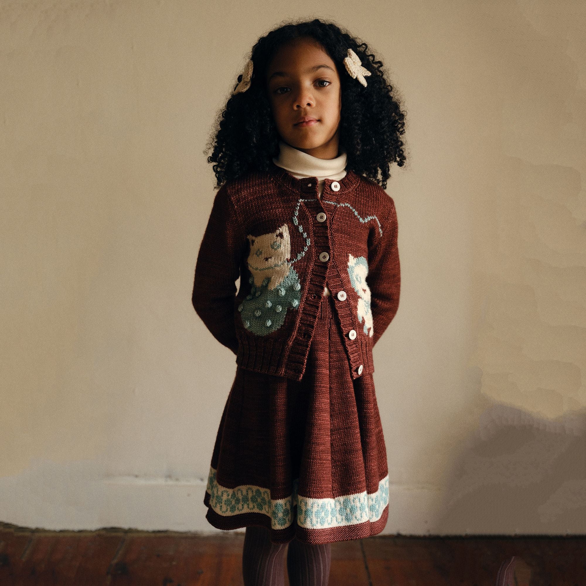 Boys & Girls Brick Red Cat Wool Cardigan